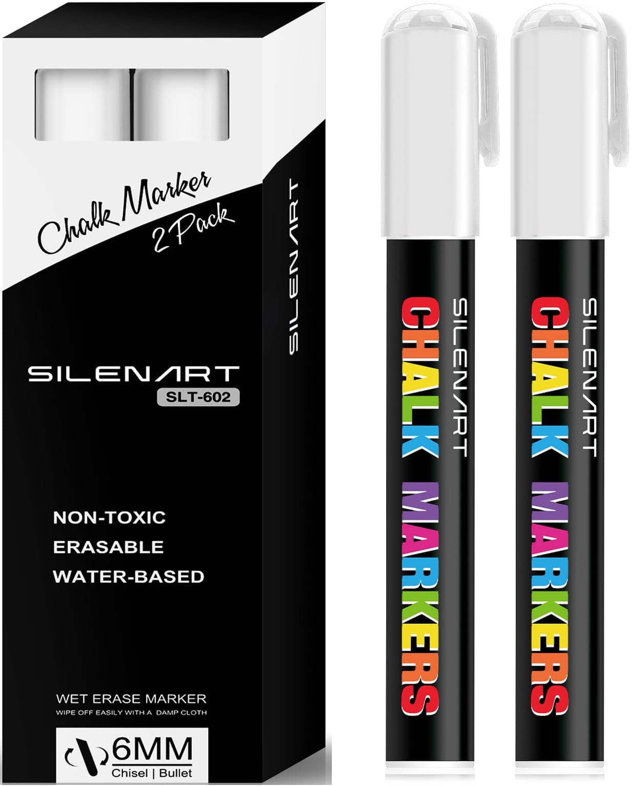 SILENARTWhite Liquid Chalk Markers - Chalk Markers White - Dry Erase Markers Pen - for Chalkboard Signs, Windows, Blackboard, Glass