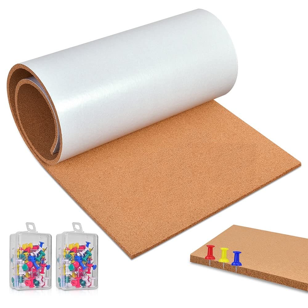 – Okydoky Self-Adhesive Cork Board Roll, 8mm Thick, 40x120cm, With 100 Push Pins, For Office, Home, School