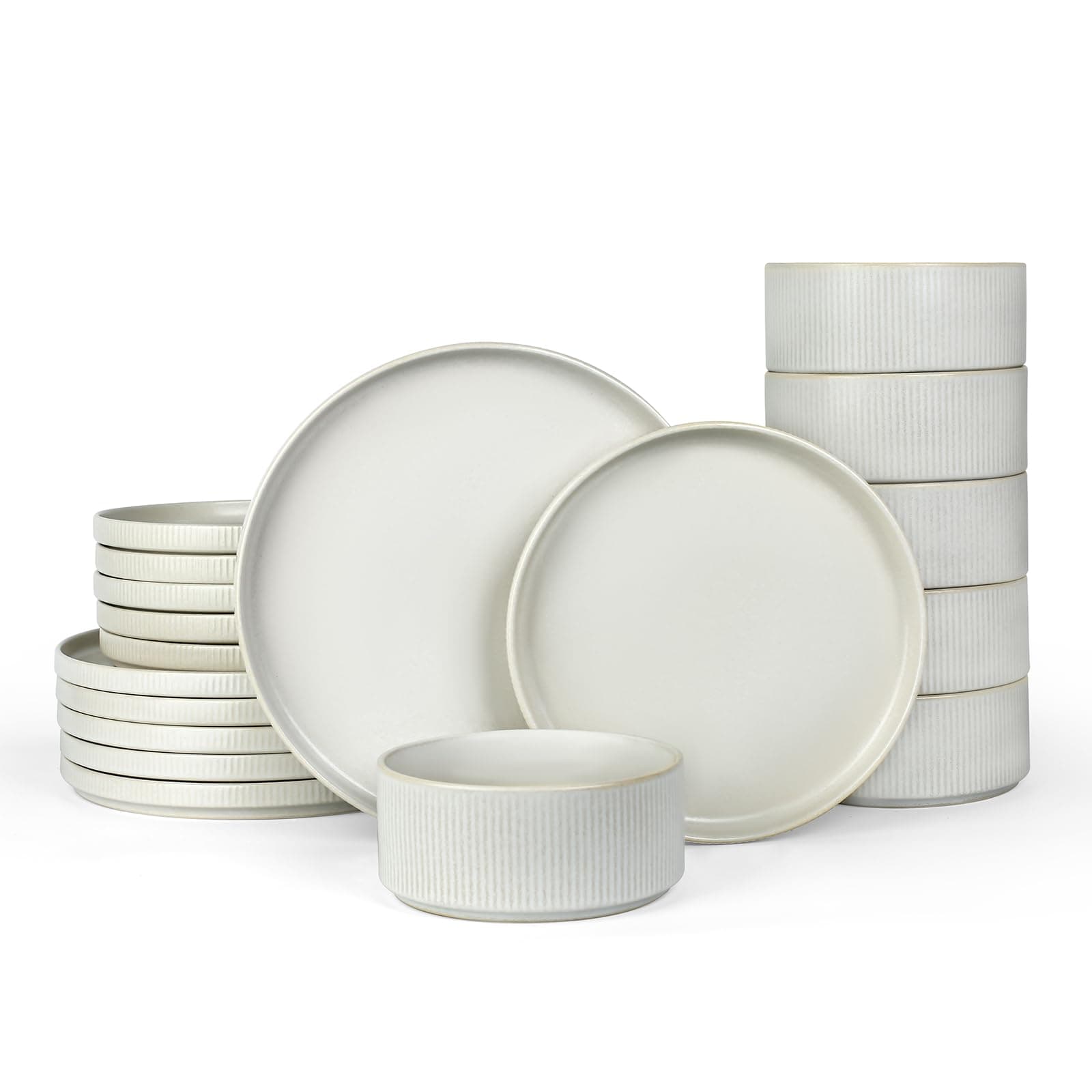 famiware Star Plates and Bowls Sets, Modern Stoneware Dinnerware Sets for 6, 18-Piece Kitchen Dish Set - Chip and Scratch Resistant, Microwave and Dishwasher Safe Tableware, Matte White