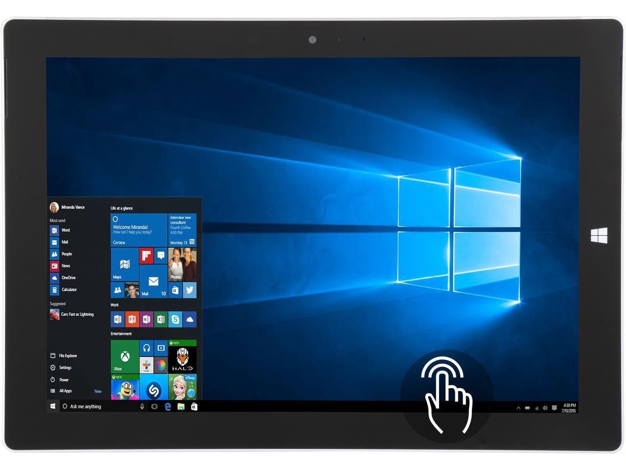 Microsoft Surface 3 Tablet, Intel Atom x7 x7-Z8700, 1.6 GHz, 4 GB, 64 GB SSD, Windows 10, Silver, 10.8"