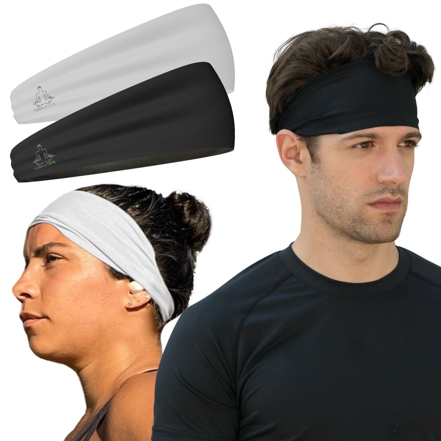 Temple Tape Sweat Band Workout Headbands for Women and Men - Sweatbands for Men - Moisture Wicking Sports Sweat Bands Headbands for Women, Running,Cycling,Yoga,Football Headband