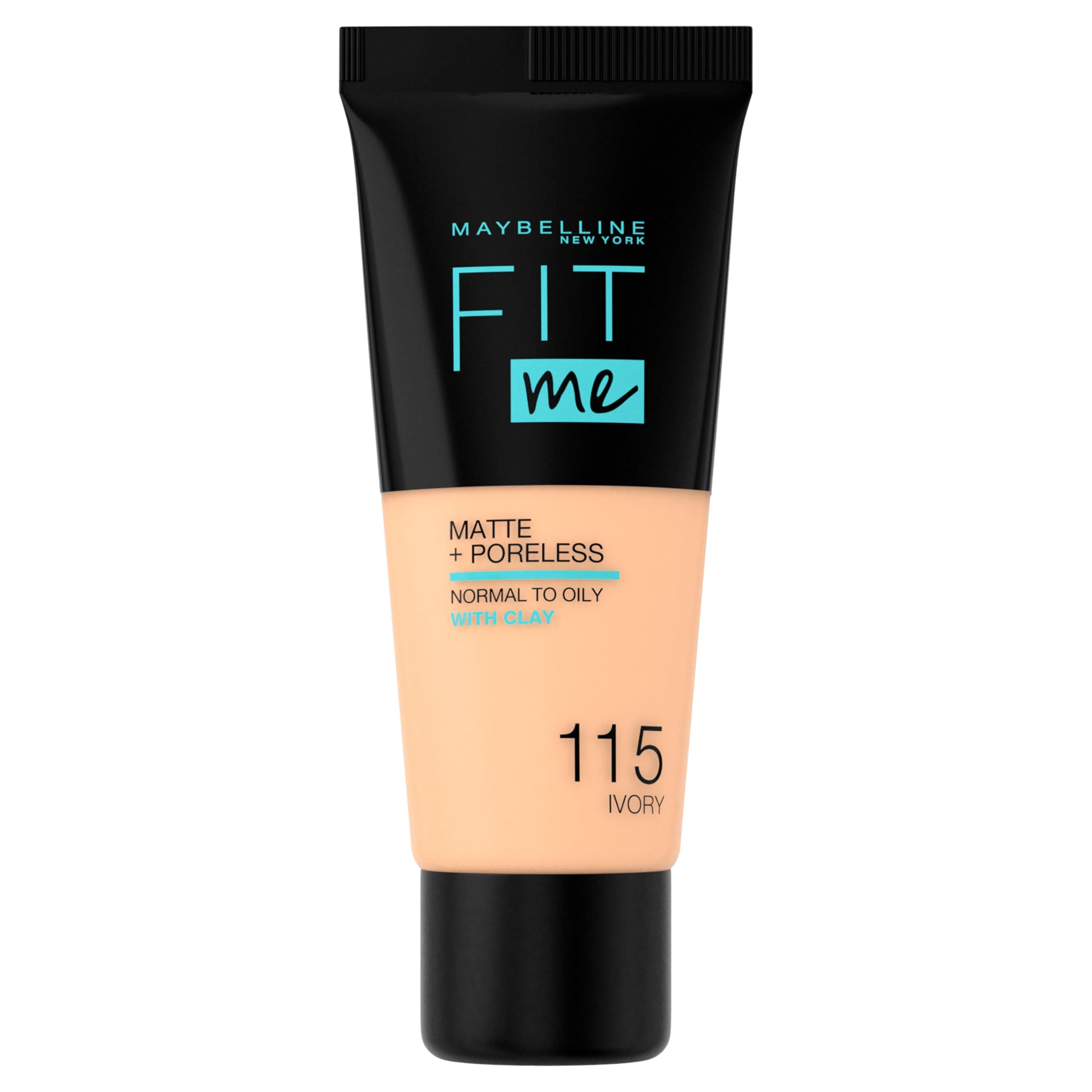 New York Liquid Foundation, Matte & Poreless, Full Coverage and Blendable, Normal to Oily Skin, Fit Me, 115 Ivory