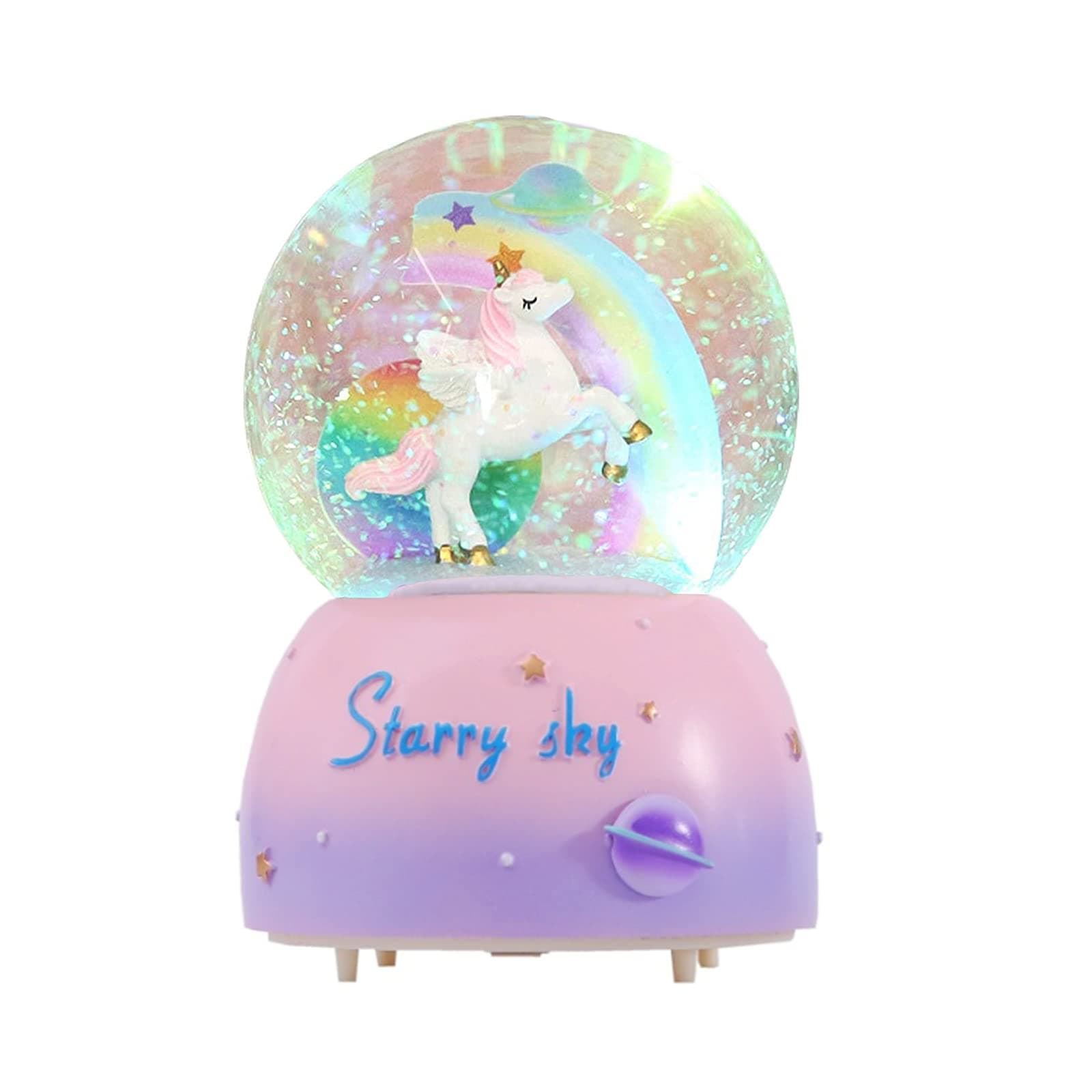 Sethruki Unicorn Music Snowball, 3.94 Inch Automatic Snowfall Music Box, with LED Rainbow Snow Lights, Birthday,Christmas, The Perfect Unicorn for Girls
