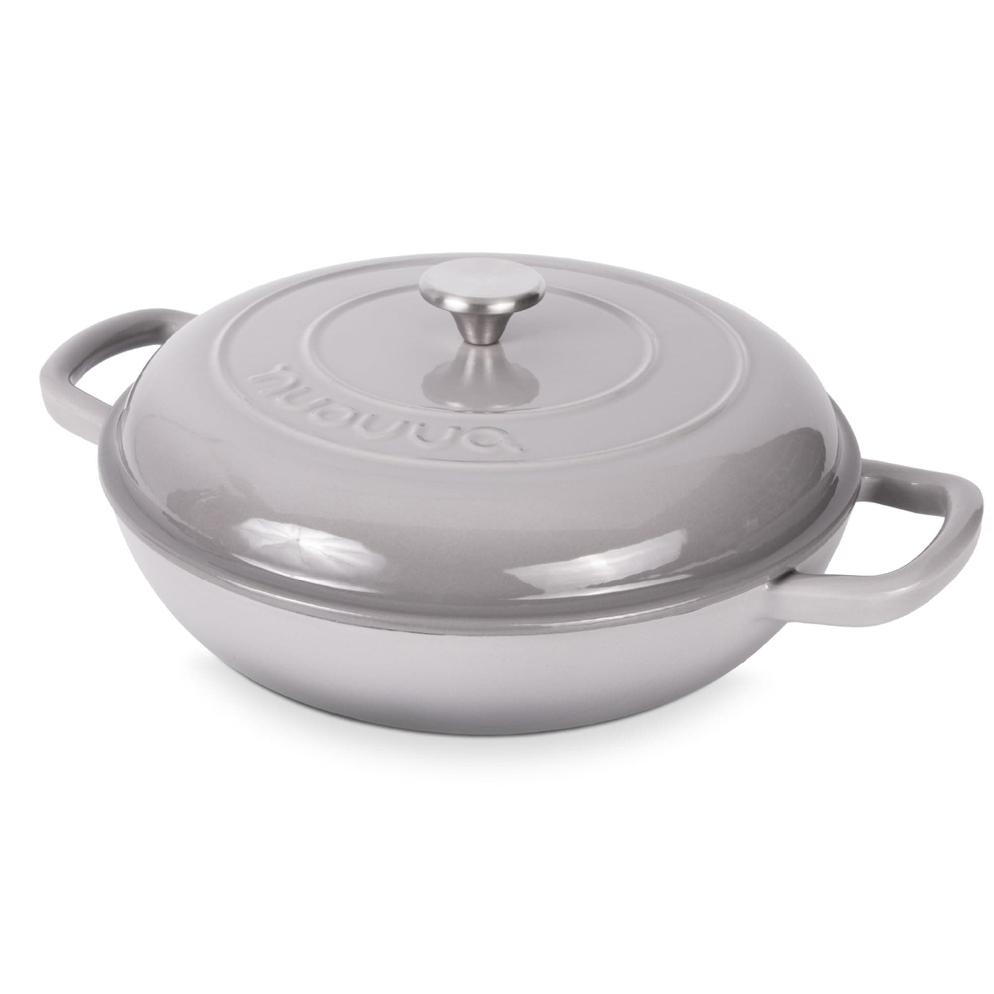 Cast Iron Dutch Oven with Lid – Non Stick Shallow Dutch Oven Pot, Oven Safe up to 500° F – Sturdy Cooking Pot – Enamelled Stockpot Cookware – Gray, 3.7-Quart, 30cm – by Nuovva