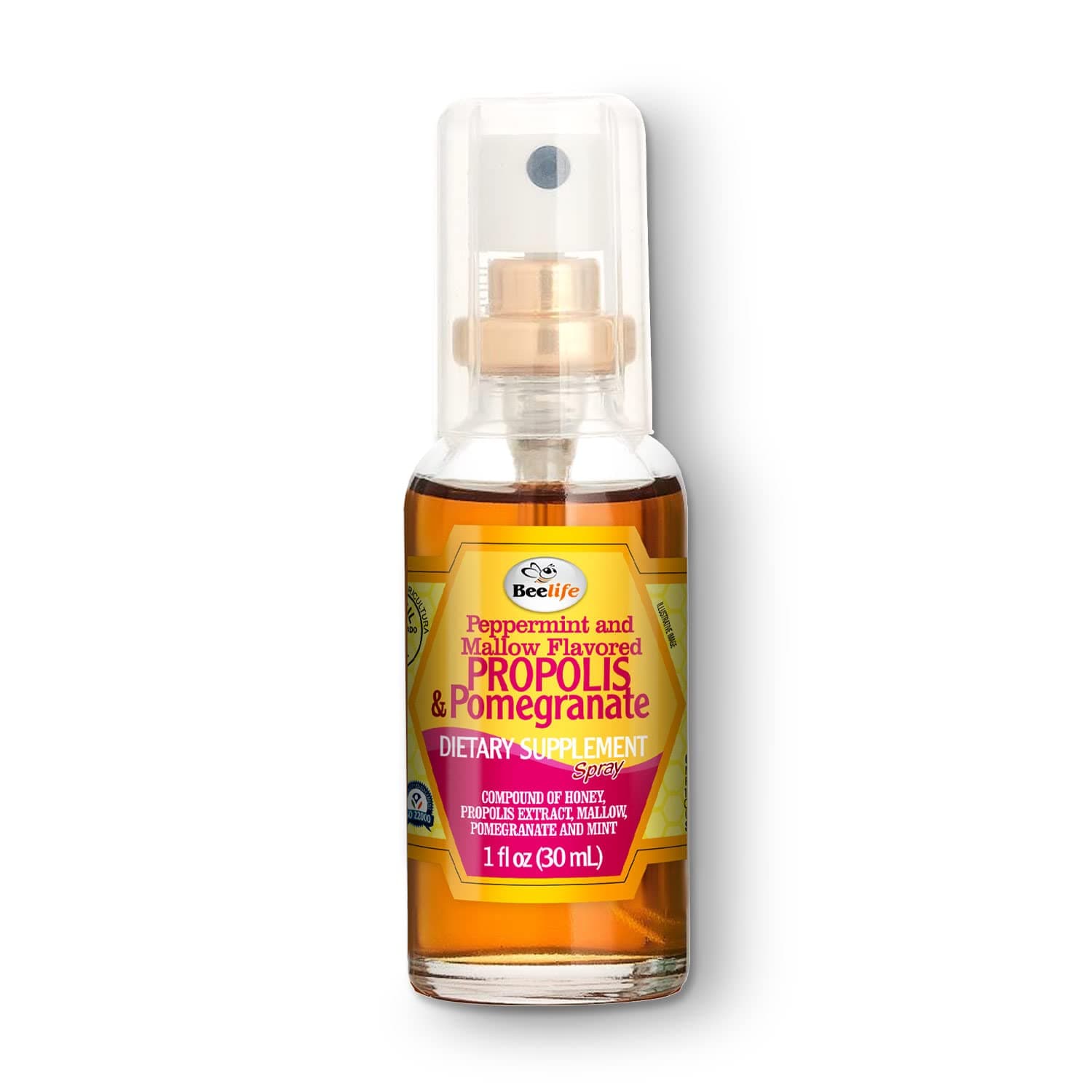 Beelife Propolis Throat Spray – Soothing Honey, Mint & Pomegranate - Natural Immune Support & Sore Throat Relief - Antioxidants, Rich in Flavonoids & Artepillin C, No Sugar, Gluten-Free, 1-Pack, 30ml