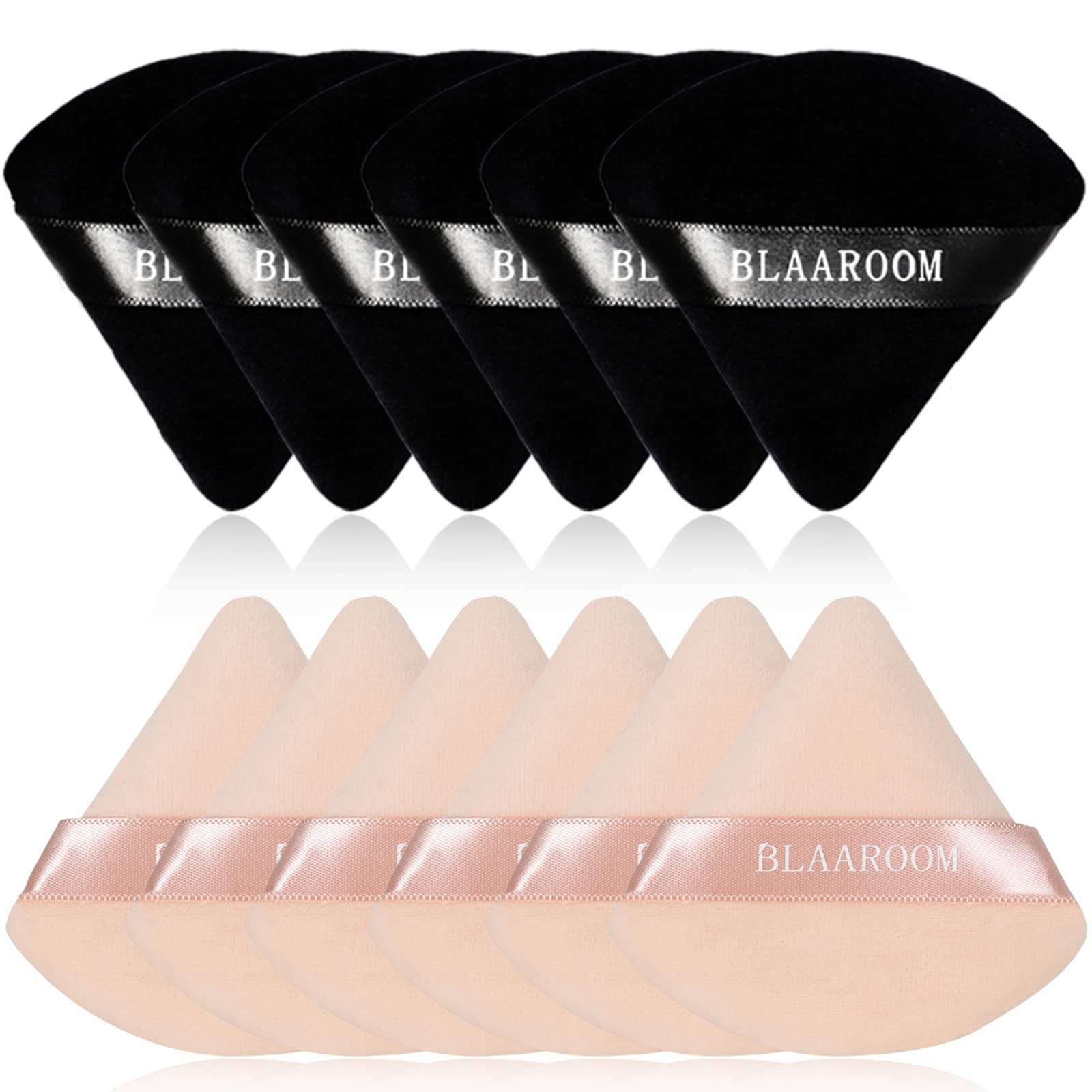 BLAAROOM12 Pieces Velour Pure Cotton Powder Puff Face Makeup Triangle Powder Puffs for Loose Powder Wet Dry Cosmetic Foundation Beauty Sponge Makeup Tools -Black & Nude