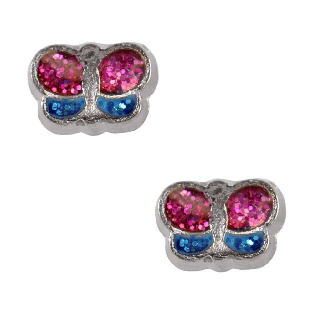 STUDEXTiny Tips 6mm Glitter Butterfly Stainless Steel Childrens Hypo-allergenic Stud Earrings