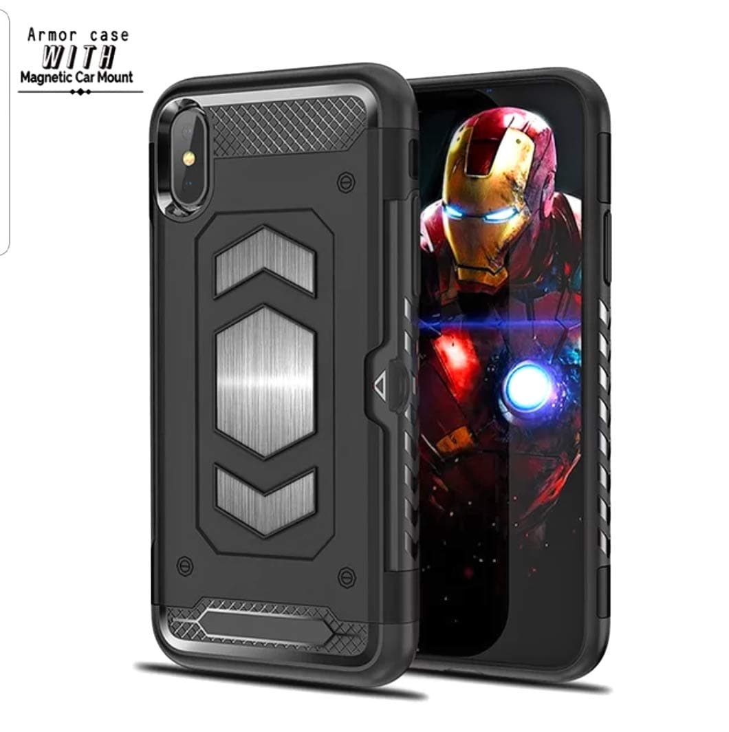 iPhone XR with Card Holder and Magnetic car Back Full Body Armor Apple iPhone: 6.1 Inches (iPhone XR Blue)