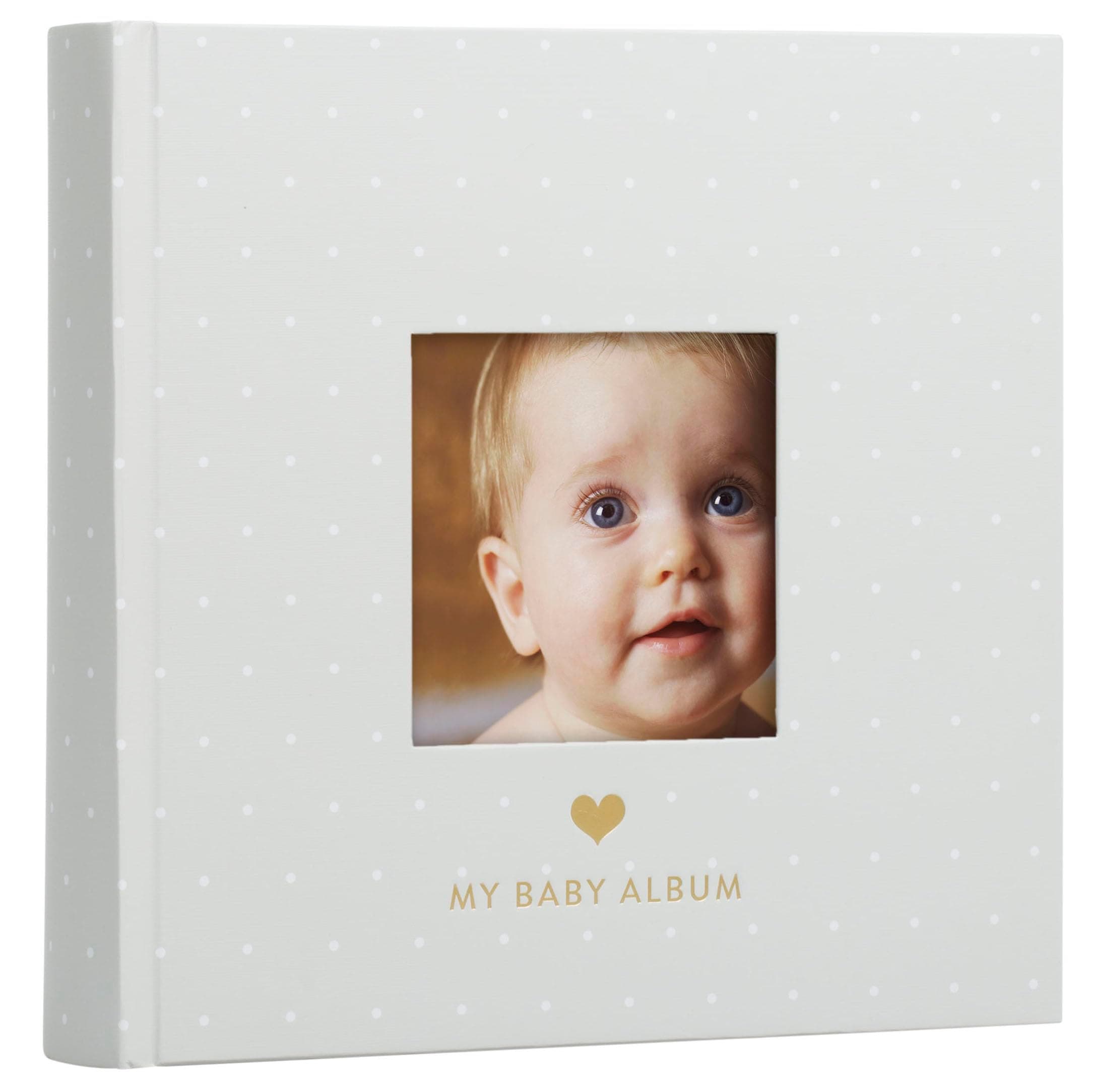 Pearhead Baby Photo Album, Keepsake Baby Memory Book with Photo Pockets, Gray and White Polka Dot Cover
