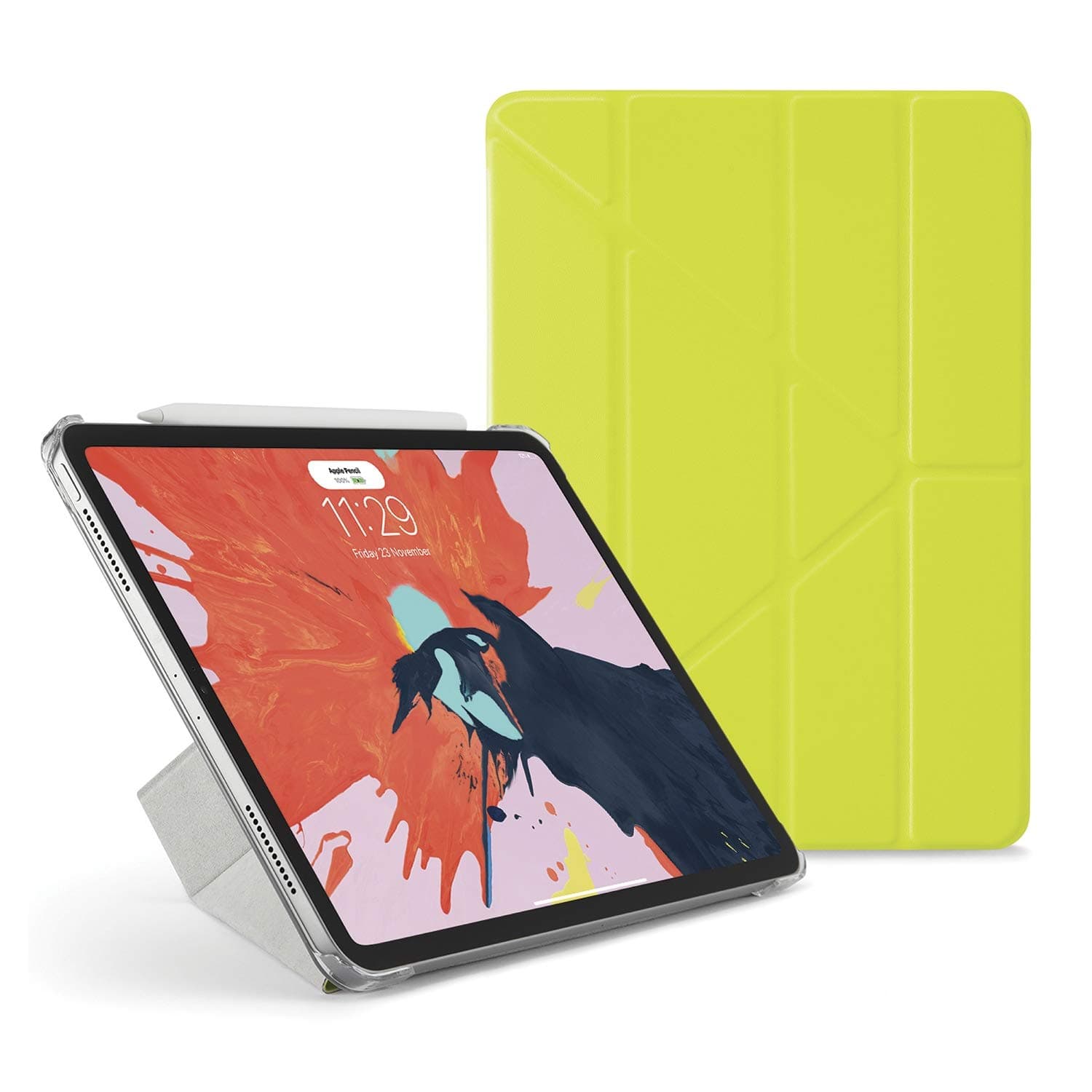 Pipetto Origami iPad Case Pro 11 inch (2018) with 5 In 1 Stand In Vegan Leather & Auto Sleep/ Wake Function Apple Pencil 2 Compatible - Pistachio Lambskin/ Clear