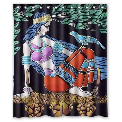 60"(Width)x 72"(Height) Special Design Tribal Girl Leaf Brid Lady Art Waterproof Bathroom Shower Curtain,Bathroom decor