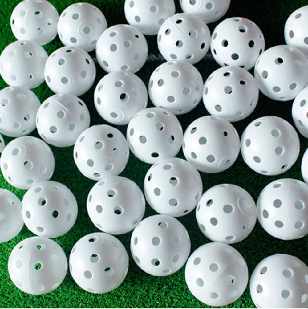 Adwikoso 50PC Plastic Golf Training Balls 42 mm Golf Balls for Indoor Putting Green Backyard Outdoor Practice Equipment with 2 Golf Ball Tees (White 50pc)