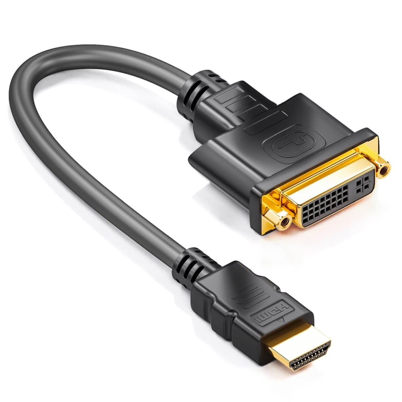 deleyCON HDMI to DVI Adapter Cable - HDMI Male to DVI Female (24+5) - Full HD 1080p HDTV 1920x1080 WUXGA 1920x1200 - Gold-Plated Contacts - TV Projector PC - Black