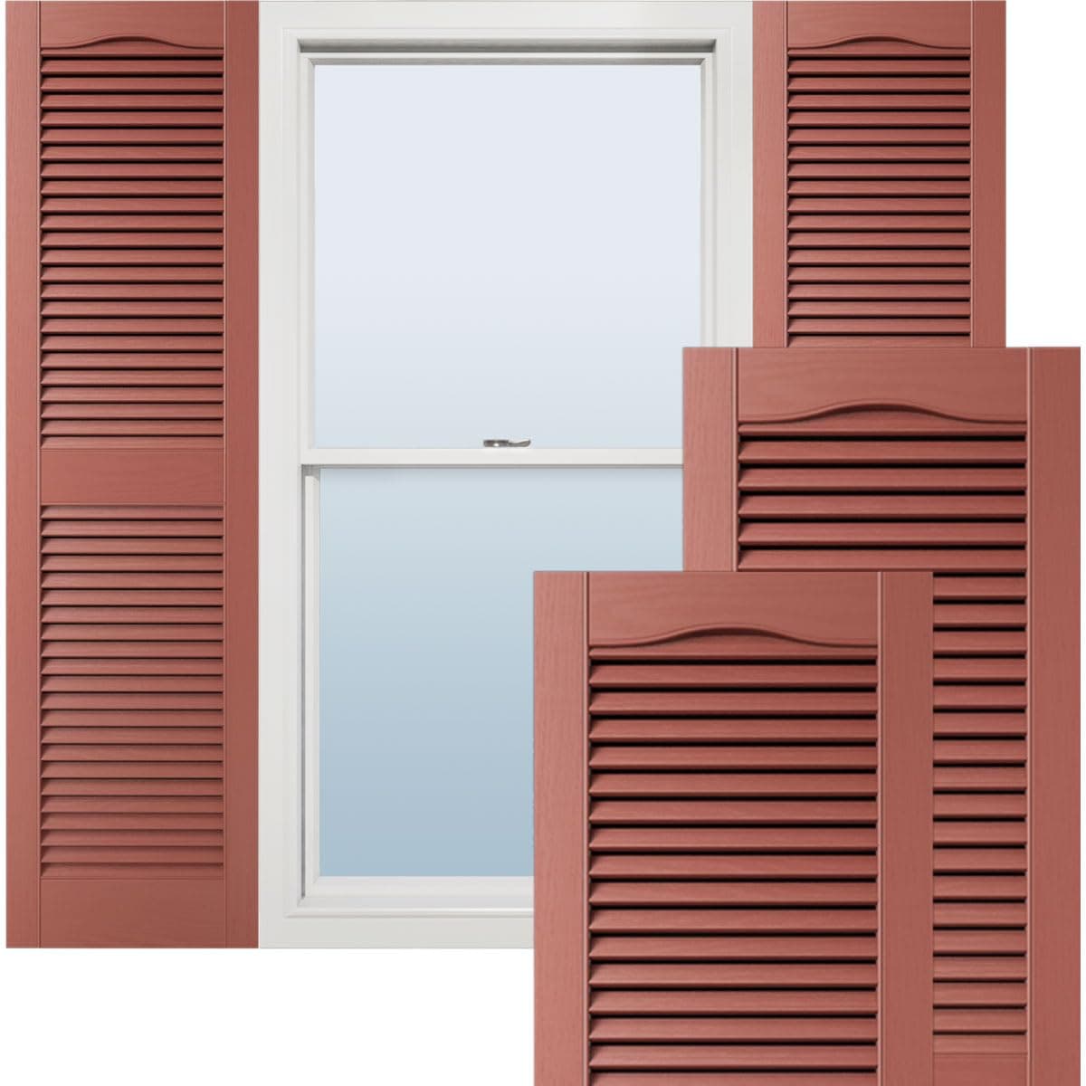 Ekena Millwork Lifetime Vinyl LL1S12X02500RD Standard Cathedral Top Center Mullion, Open Louver Vinyl Shutters, w/Installation Shutter-Lok's & Matching Screws (Per Pair), 12"W x 25"H, Burgundy Red
