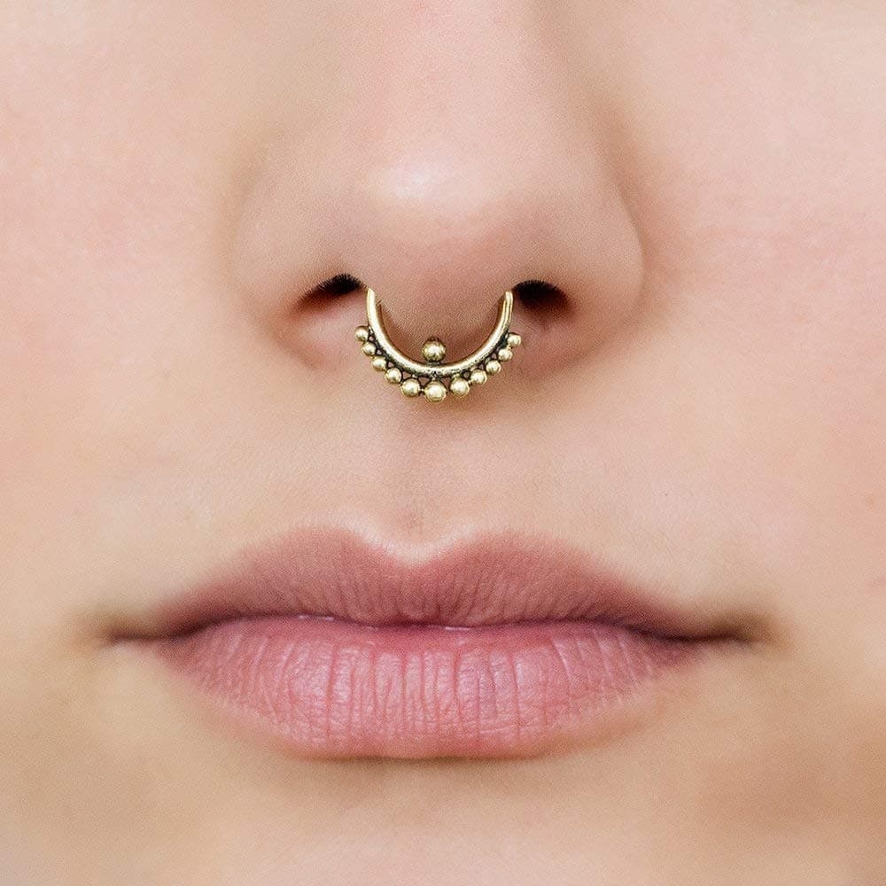 Unique Septum Ring, Tribal Indian Brass Nose Hoop Piercing Earring, fits Tragus, Cartilage, Helix, Nipple, Daith, 18g, Handmade Jewelry