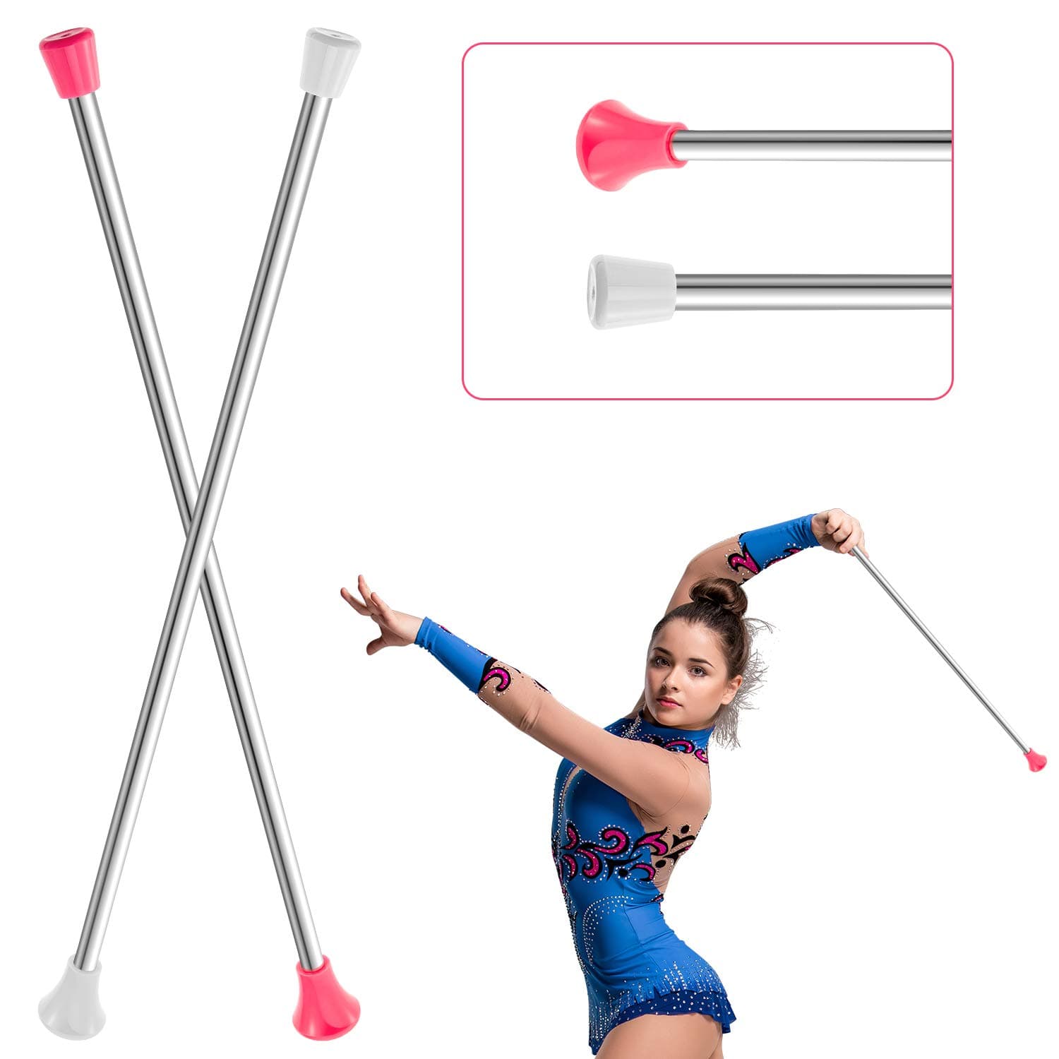 Sumind 2 Pieces Twirling Batons Unisex Kids' Gymnastics Twirling Baton Dance Baton for Talent Shows, Artistic Dancing, Baton Twirling, Pink, White