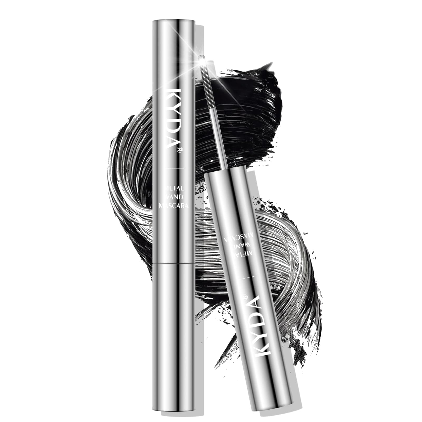KYDA Black Washable Metal Wand Mascara, Extra Slim Charming Eyelash Look, Bristleless Metal Mascara, Quick Dry, Lasting Natural Lash Makeup