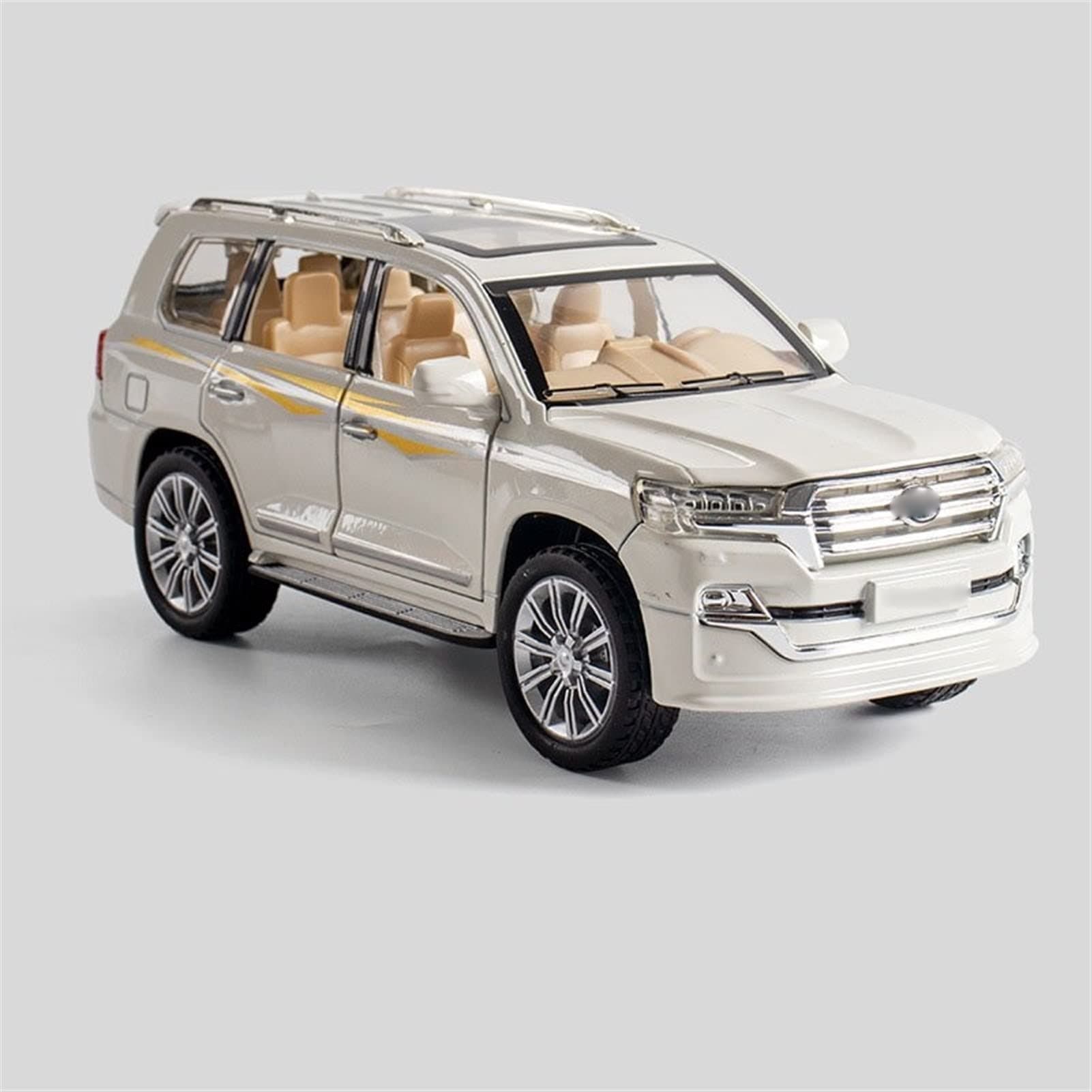 Diecast Car 1/24 For Toyota For Land-Cruiser Off-road Alloy Cars Model Die Cast Sound And Light Pull Back Vehicle Toys Kids Birthday Gift (Color : White)
