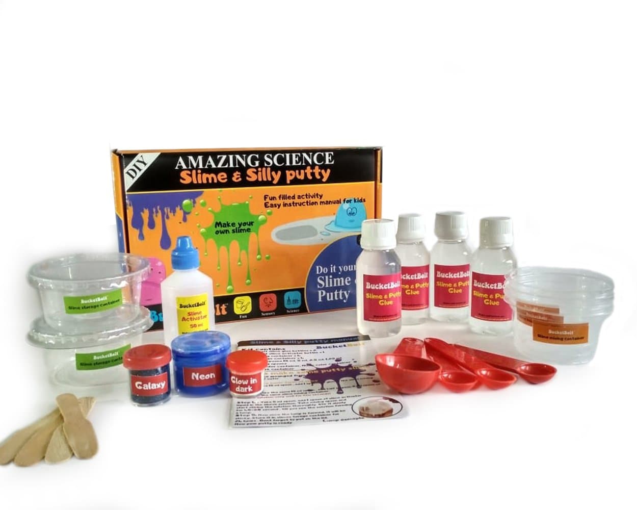 BucketBolt Mega glow in dark, neon, galaxy Slime Making kit for Kids