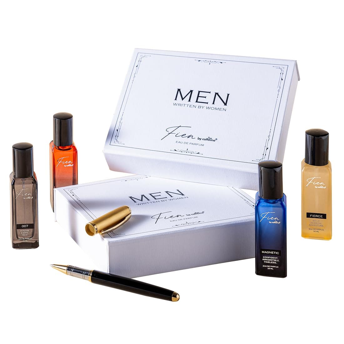 FIEN by mCaffeine Perfume Men Written By Women | Birthday & Special occassions Gift Kit Set for Men | 12 Hrs Long Lasting Eau De Parfum with 007, Fierce, Slow Kiss & Magnetic | Gifts for Him | EDP for