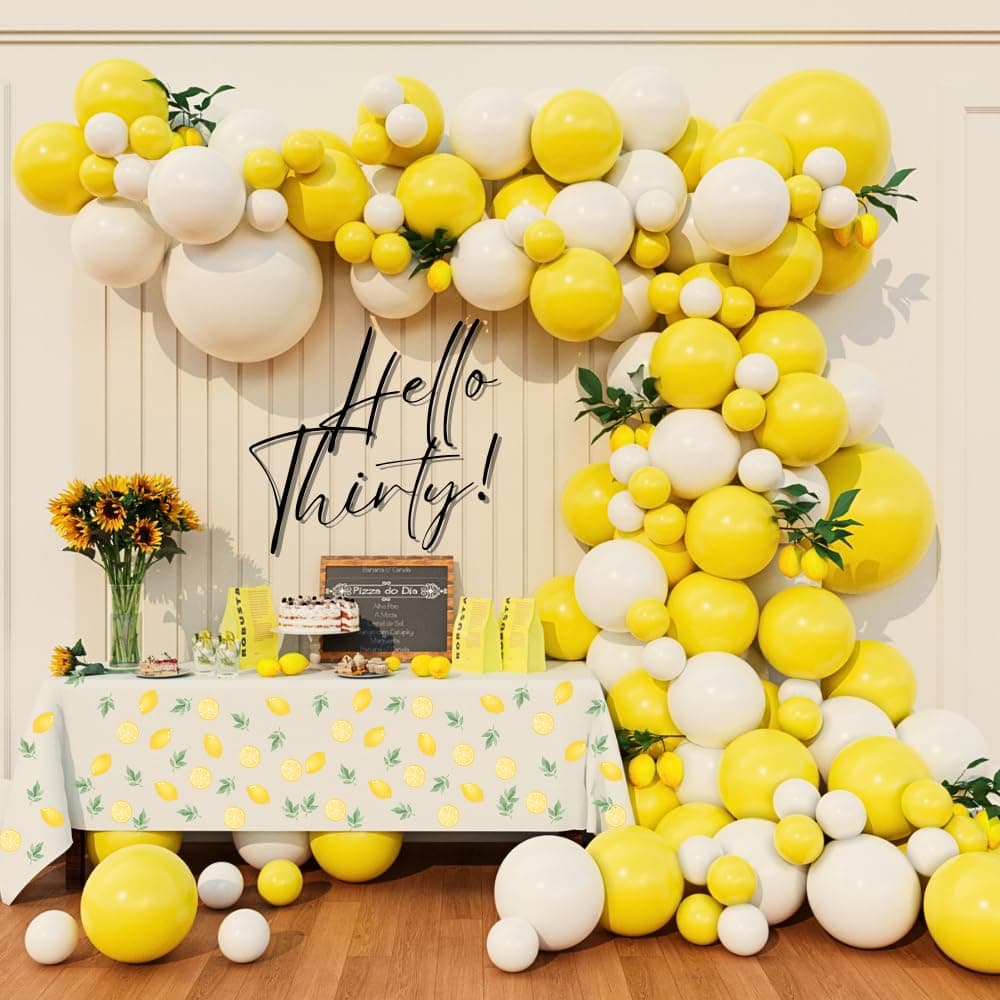 DIY Yellow And White Balloon Garland Arch kit for 1st birthday Sunshine Lemon honeybee Popcorn Baby Shower Bridal Shower Party Backdrop Decoration (Yellow White)