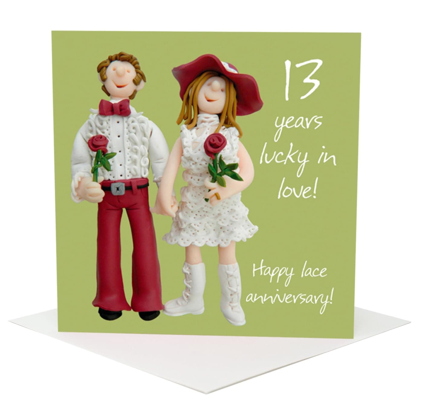 13th Wedding Anniversary Card - Lace - 6 x 6 Inches - HERBUK13thANNIVHM