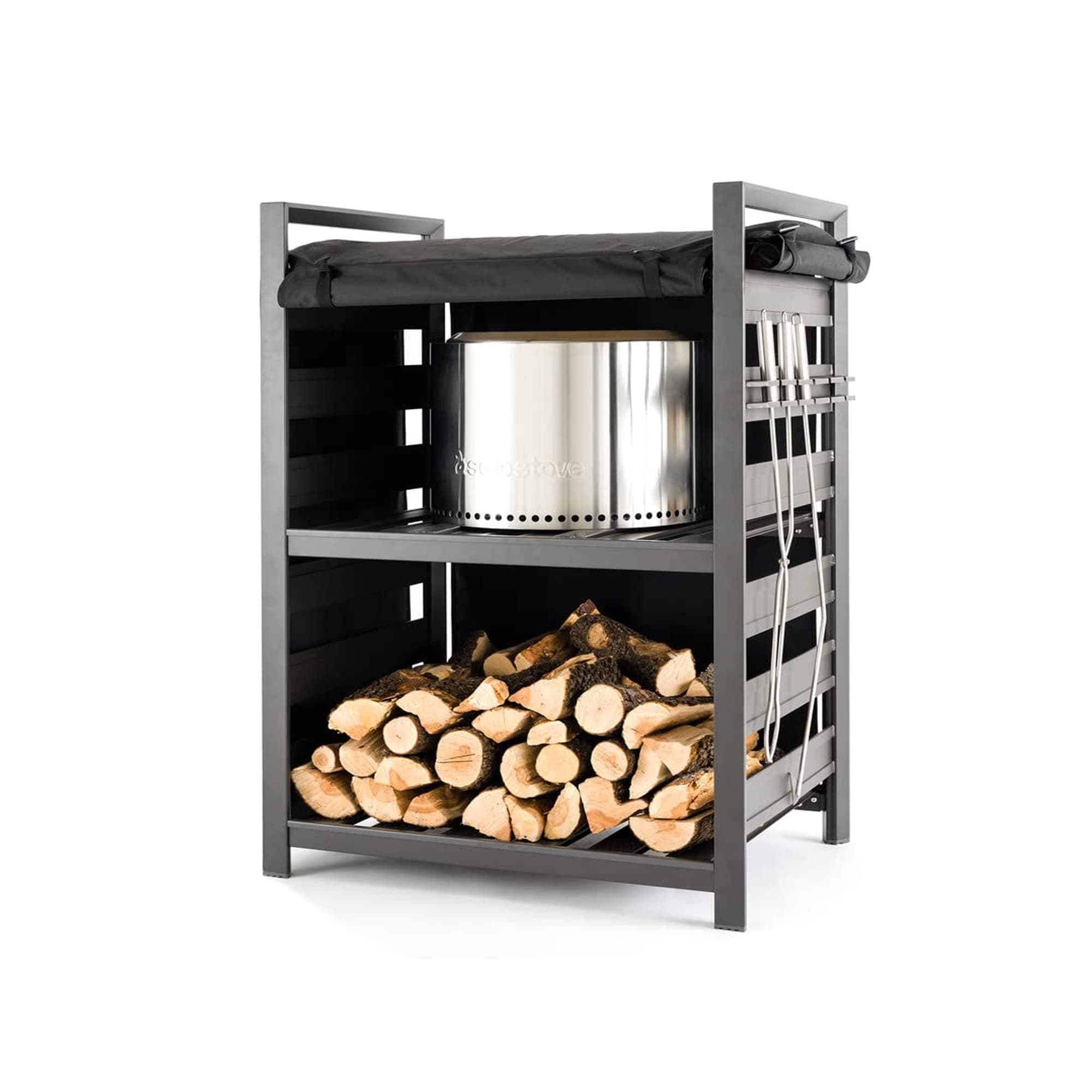 Solo StoveAluminium Firewood Storage Station with UVC Cover for Fire Pits, Patio Logs and Outdoor Accessories and Tools, 133 x 87 x 61 cm, 21 kg, Black