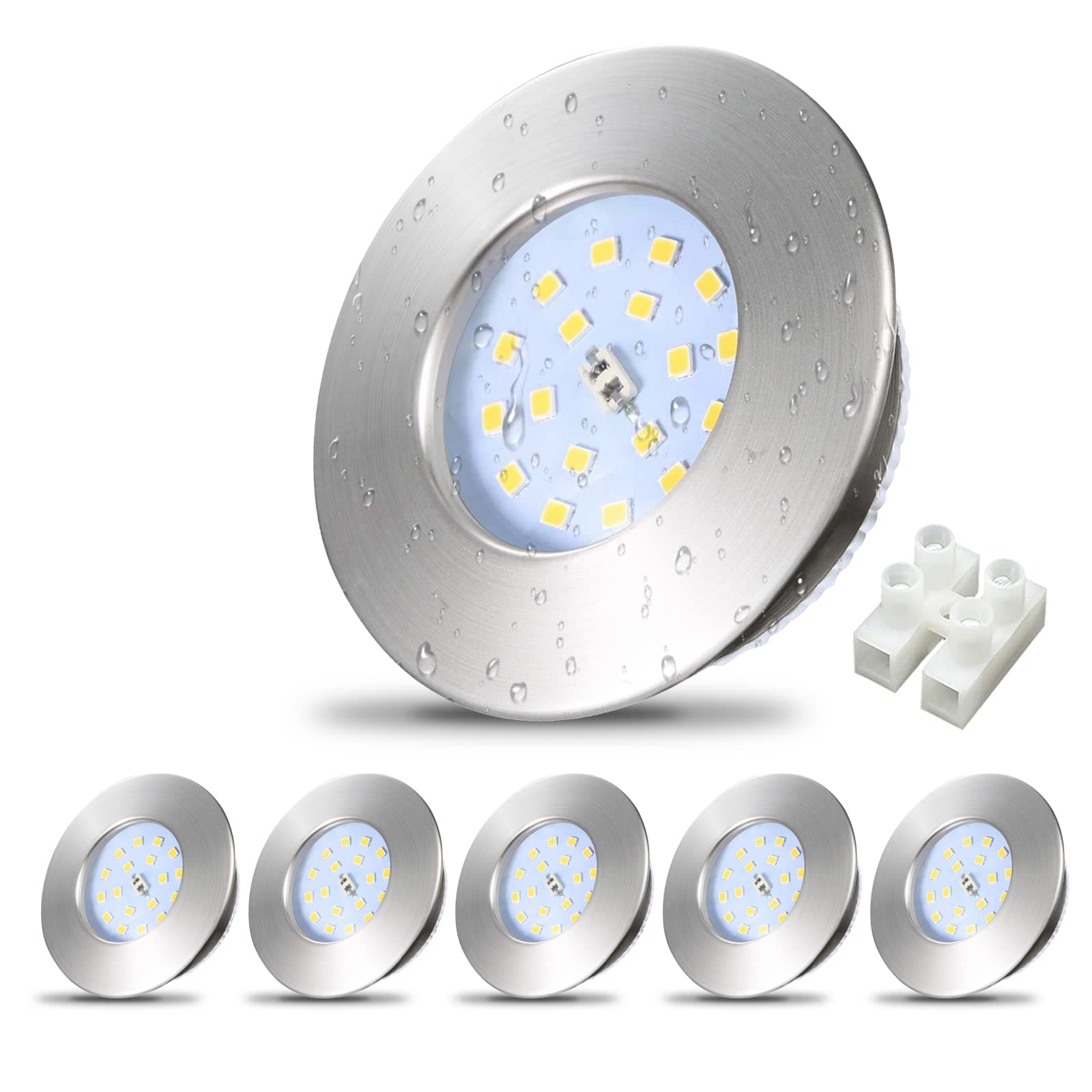 Allesgute 6X 5W Recessed Ceiling Lights IP44 Waterproof Bathroom Downlights 240V Ultra Slim Brushed Chrome LED Spot Light Cool White 6000K