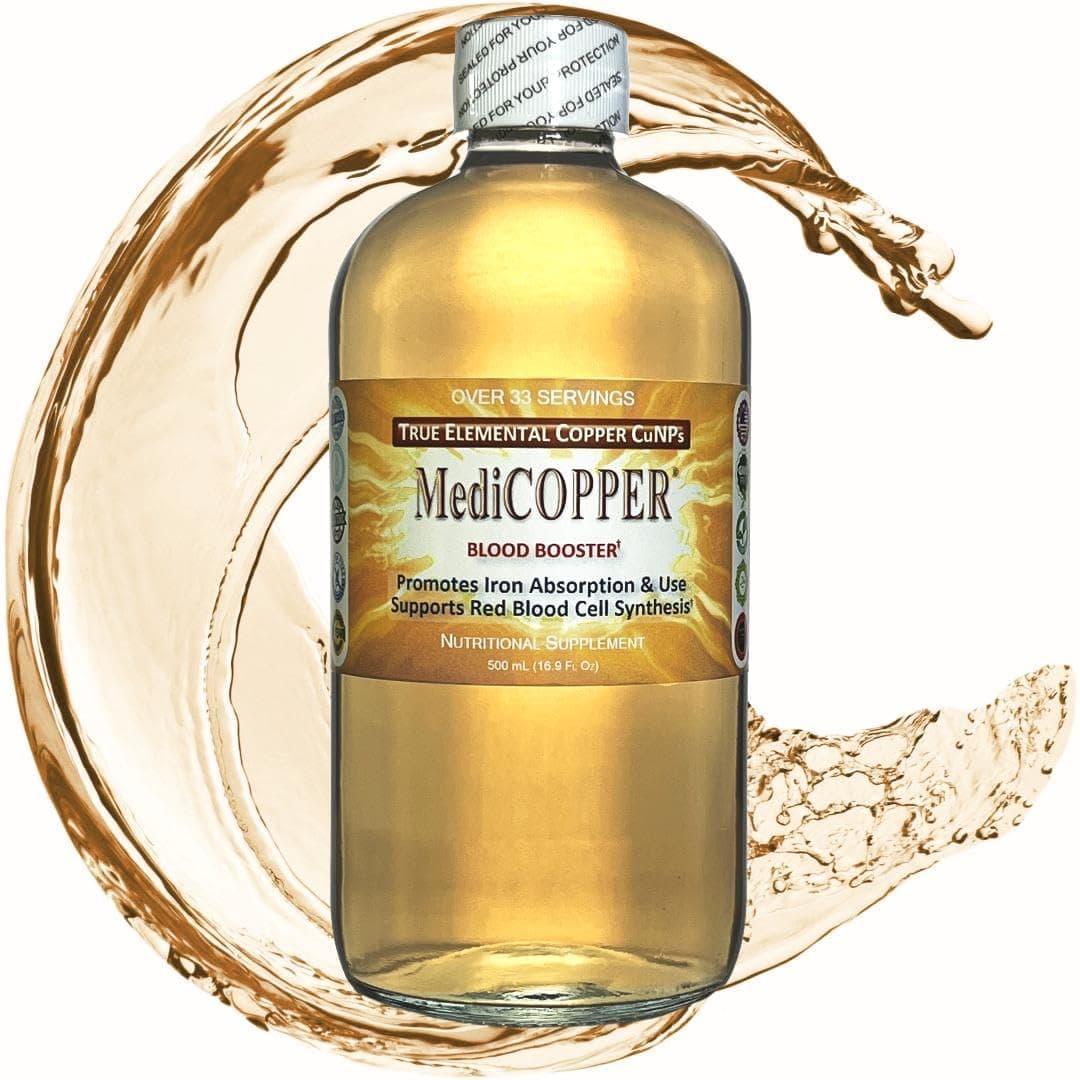 MediCOPPER Blood Booster True Colloidal Copper CuNP Nutrient - 500 mL in Clear Glass Bottle