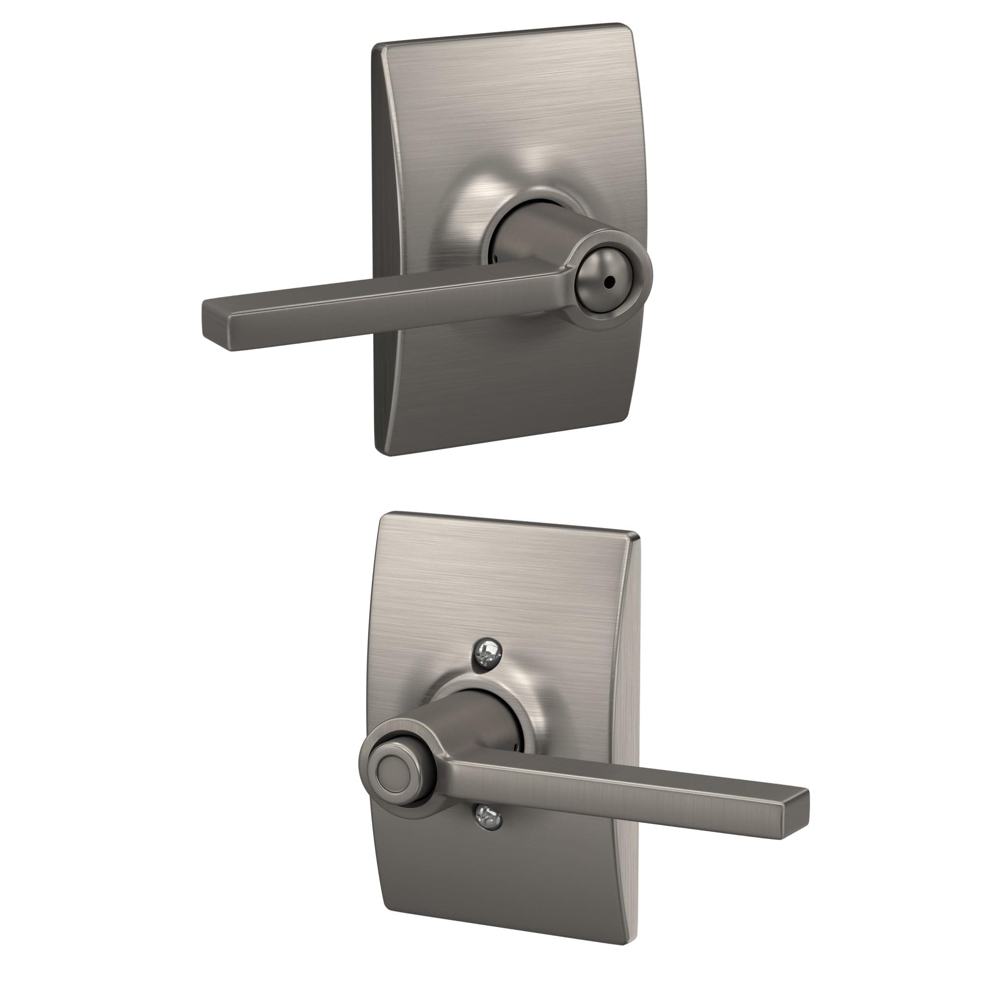 F40 LAT 619 CEN Latitude Door Lever with Century Trim, Bed & Bath Privacy Lock, Satin Nickel