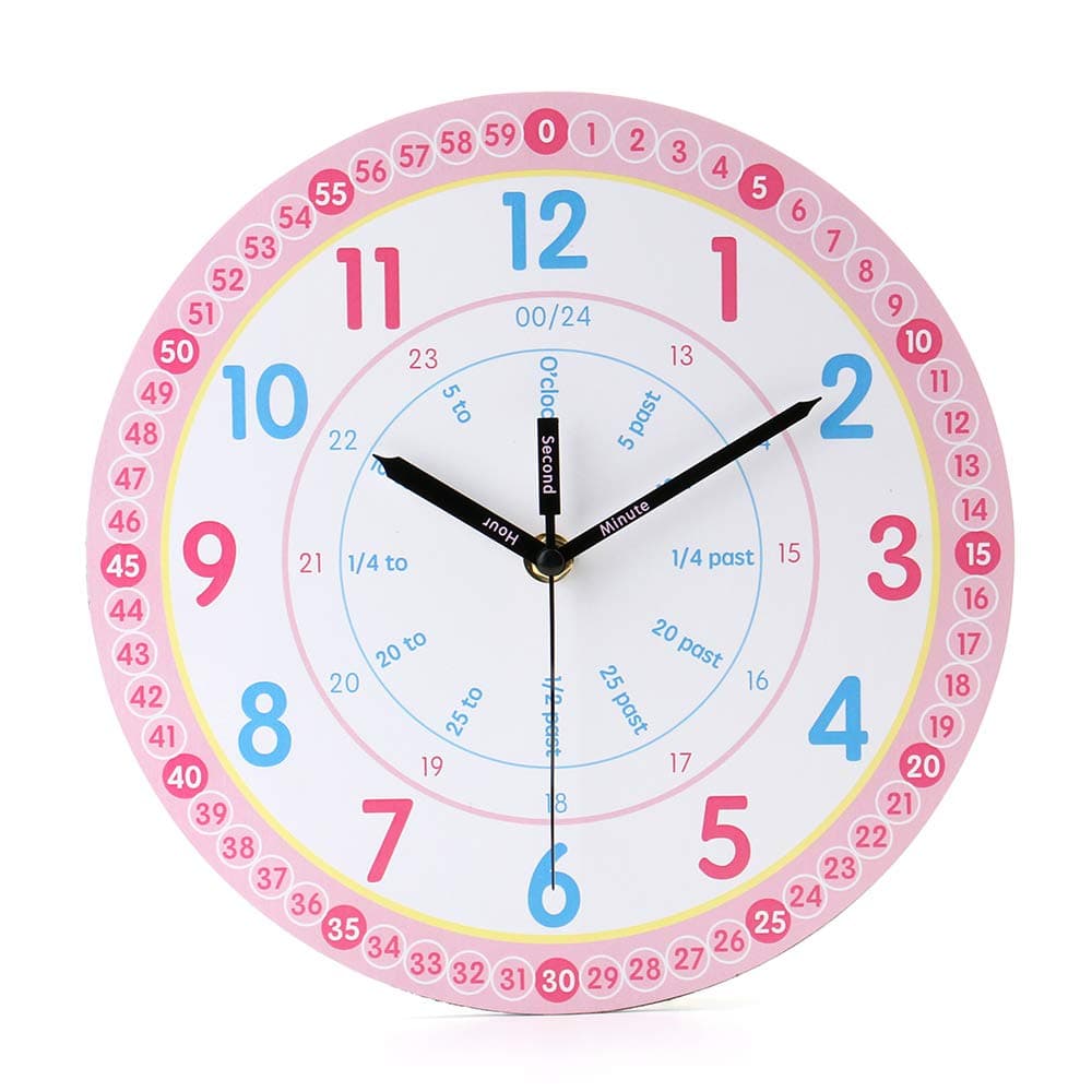 Kids Wall Clock Learning Time Wall Clock Educational Teaching Clock 10 Inch Silent Non Ticking Wall Clock for Girls Room,Kids Room, Playroom Decor, Classroom.