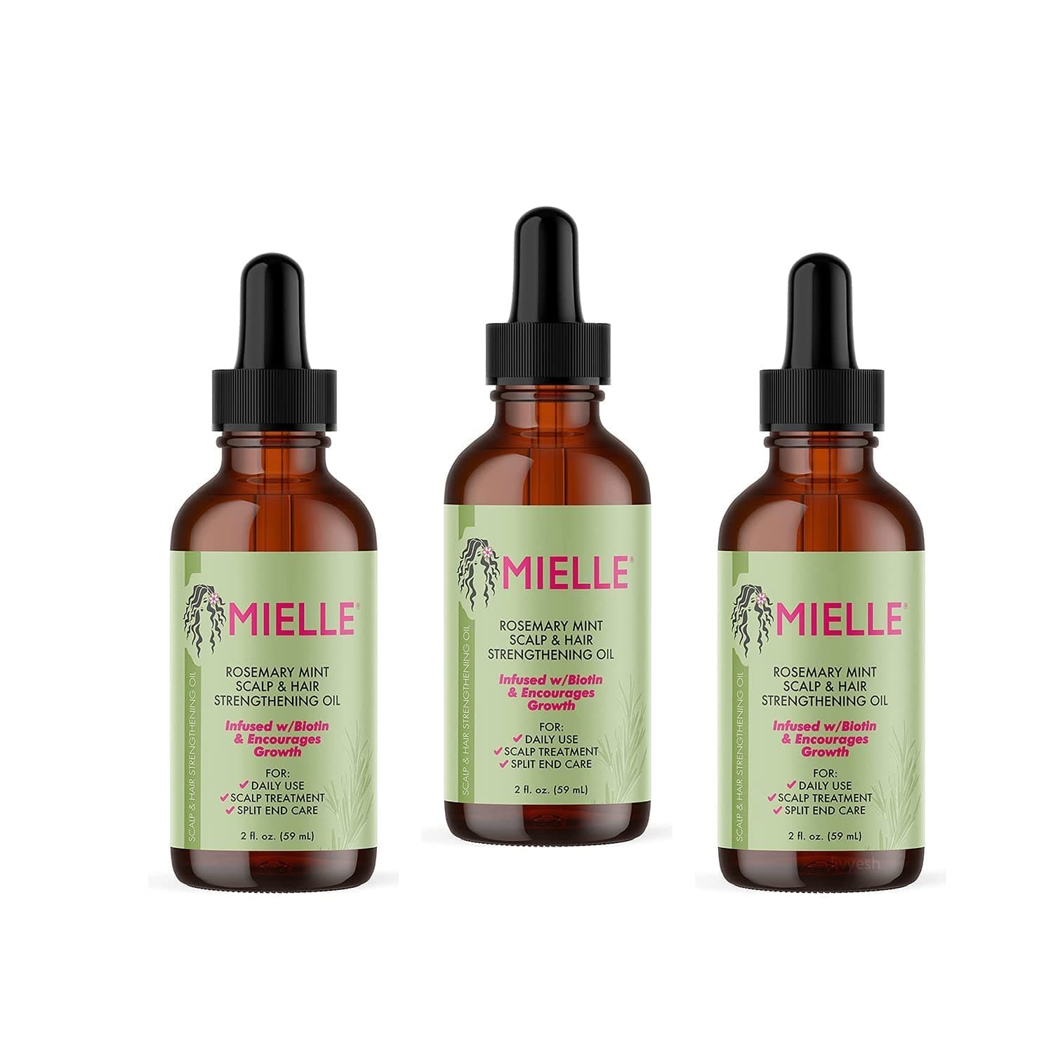 Mielle Organics Mielle/Rosemary Mint/Scalp and Hair Strengthening Oil/Healthy Hair Growth / 2 oz (59ml) / (Pack 3), 59 ml (Pack of 3), 2.0 ounces, 177.44 millilitre, 3