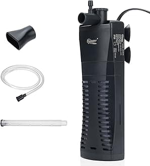 hyggerSubmersible Aquarium Power Filter 135 GPH for 10-15 Gallon Fish Tank Corner Internal Filter with Bio Ball Sponge 3-Stage Filtration System