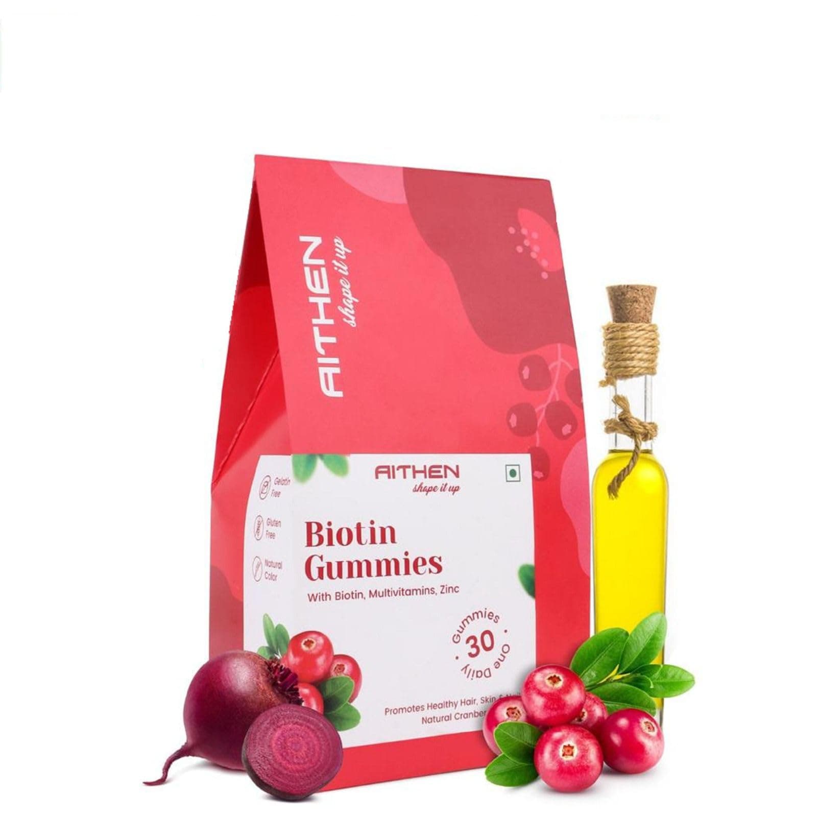 AITHEN Biotin Hair Gummies (30 Day Pack) For Women & Men | For Healthy Hair Growth, Skin Glow & Strong Nails | Minimizes Hair Loss | Boosts Hair Volume & Hair Health