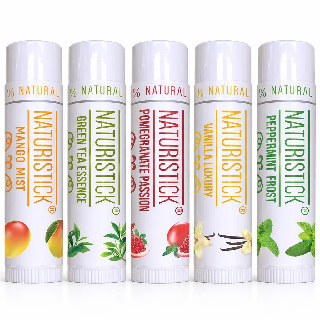 Naturistick Natural Beeswax Lip Balm 5-Pack | Assorted Flavors | Moisturizing Lip Care | 0.15 oz Tubes