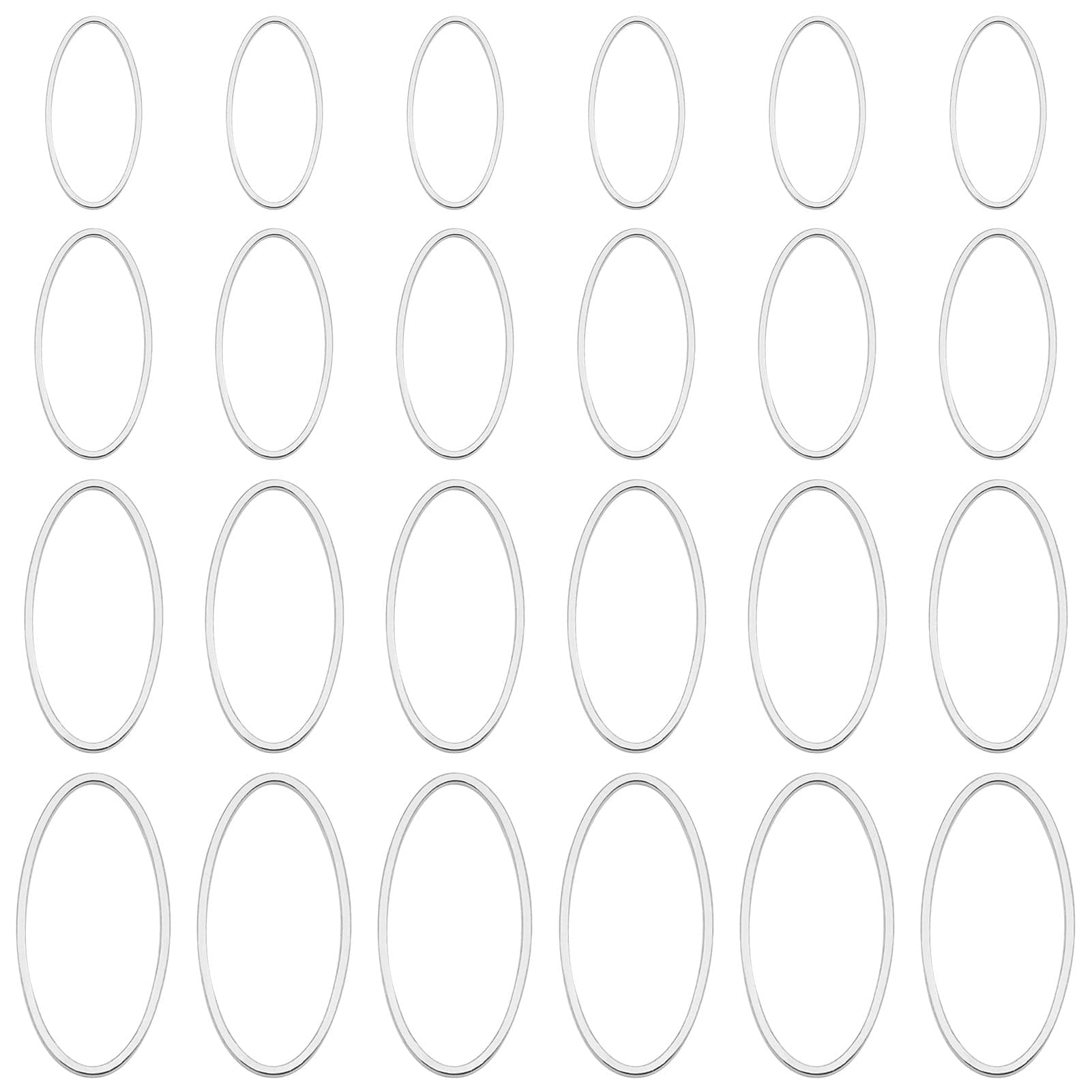 80 Pcs 4 Szie Open Bezel Pendants Hollow Frame Pendant Earrings Hoops Pendant Oval Frame Pendants Connectors Soldered Linking Ring for Earrings Findings DIY Craft Jewelry Making Accessory (Silver)