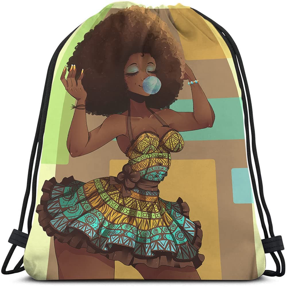 African Girl Drawstring Bags Backpack Bag Black Woman Art Fashion Design Beautiful Hairstyle Modern Cool Sport Gym Sack Drawstring Bag String Bag Yoga Bag for Men Women Boys Girls