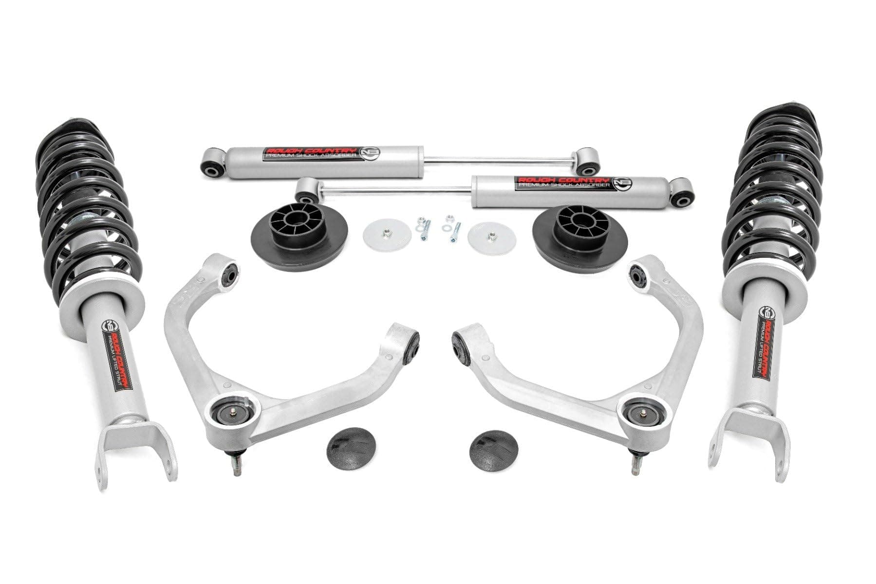 Rough Country 3" Suspension Lift Kit with N3 Struts & N3 Rear Shocks for Ram 1500 4WD (2012-2018) - Silver Upper Control Arms