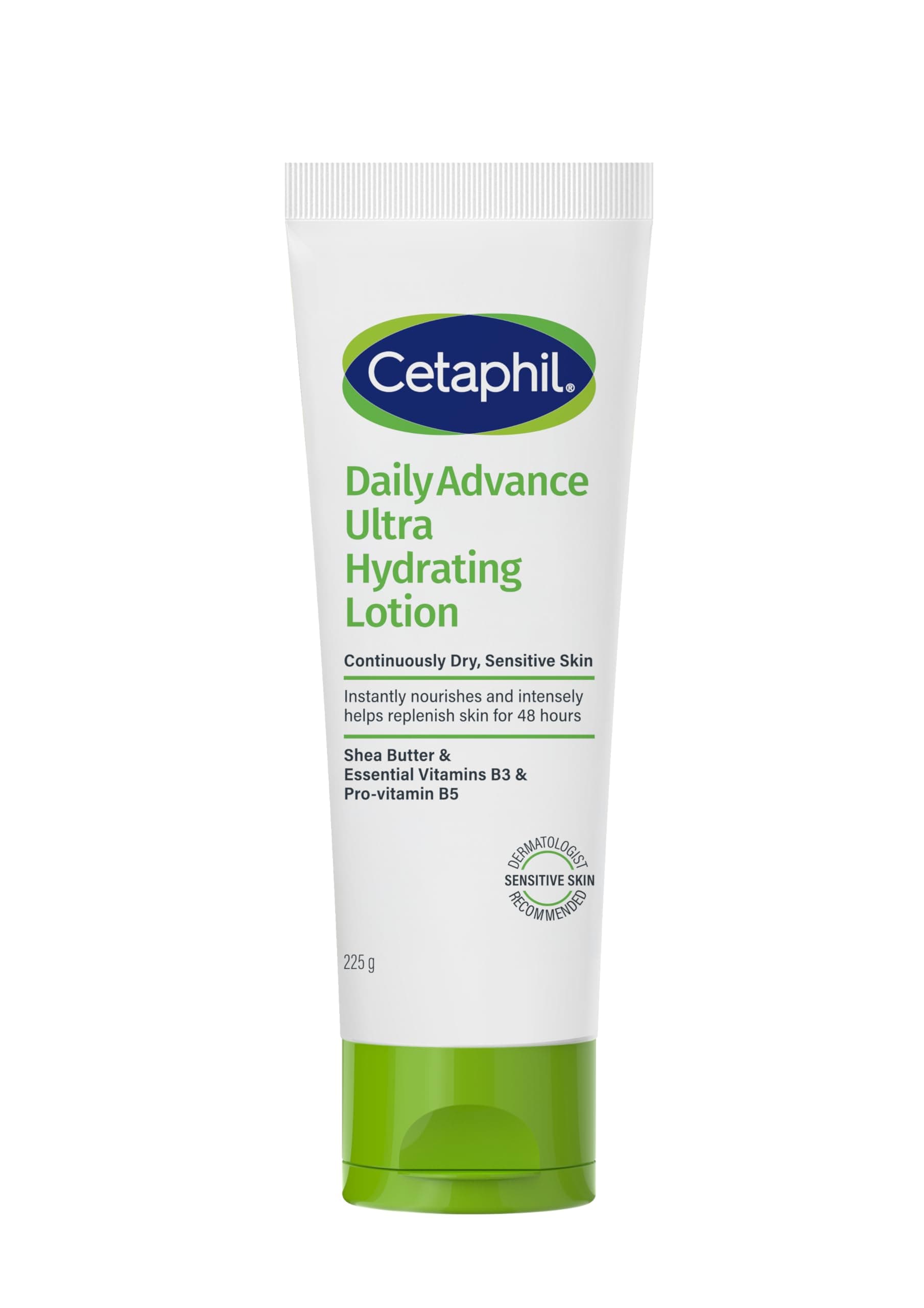 Cetaphil Daily Advance Ultra Hydrating Lotion | Face & Body Moisturizer | Men & Women | Dry and Sensitive Skin | Unscented | 48 Hour Hydration | Shea Butter | B3 B5 | 225g | Dermatologist Recommended