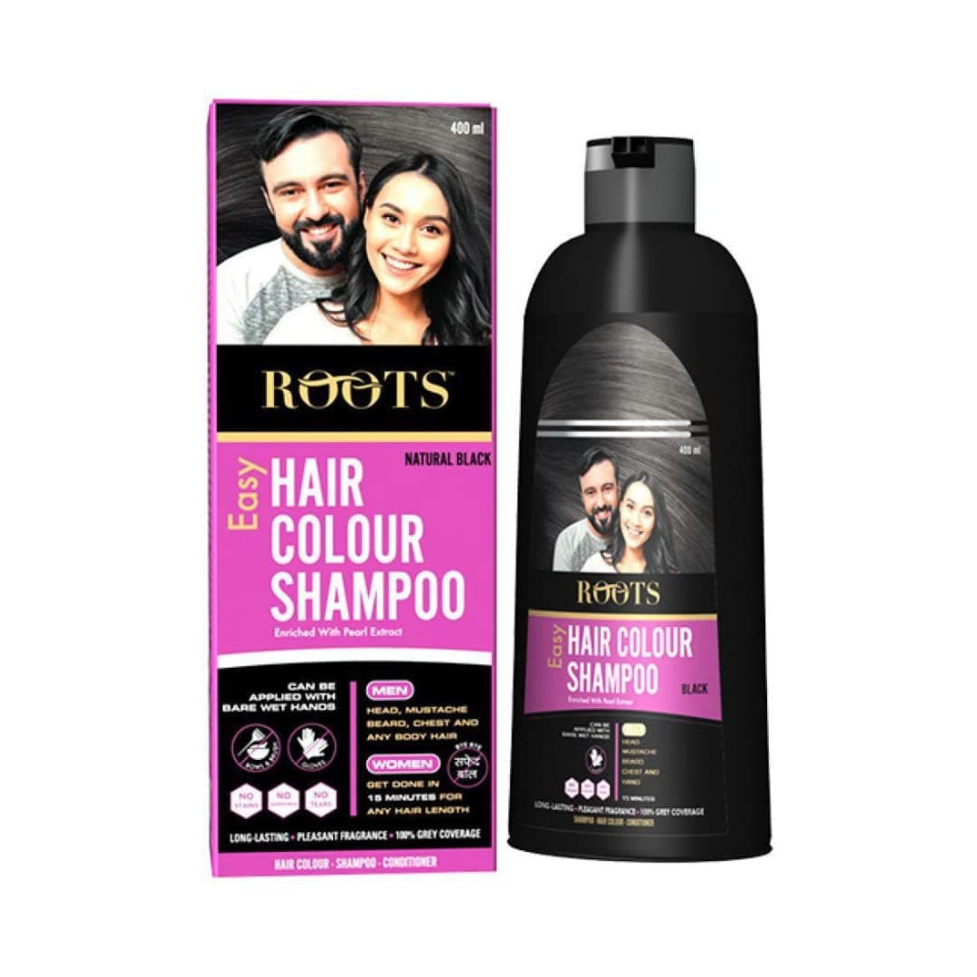 Roots 3 in 1 Easy Hair Color Shampoo Bottle (Dye, Conditioner & Shampoo) | Ammonia Free Instant Semi-Permanent Black Hair Dye Shampoo (400ml / 13.52 fl oz)