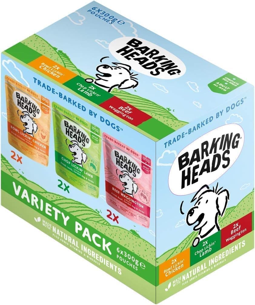 Barking Heads Adult Dog Food Wet Pouches Variety Pack Natural & Grain-Free with No Artificial Flavours Plus Added Vitamins & Minerals 6 x 300g