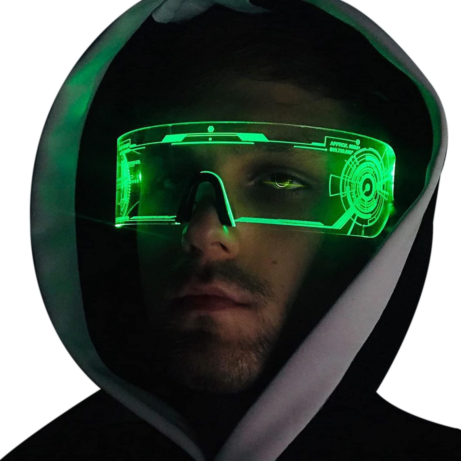 Fency LED Light Up Glasses LED Visor Luminous Cyberpunk Futuristic Cosplay Glasses for Adult, Clear-1, One Size