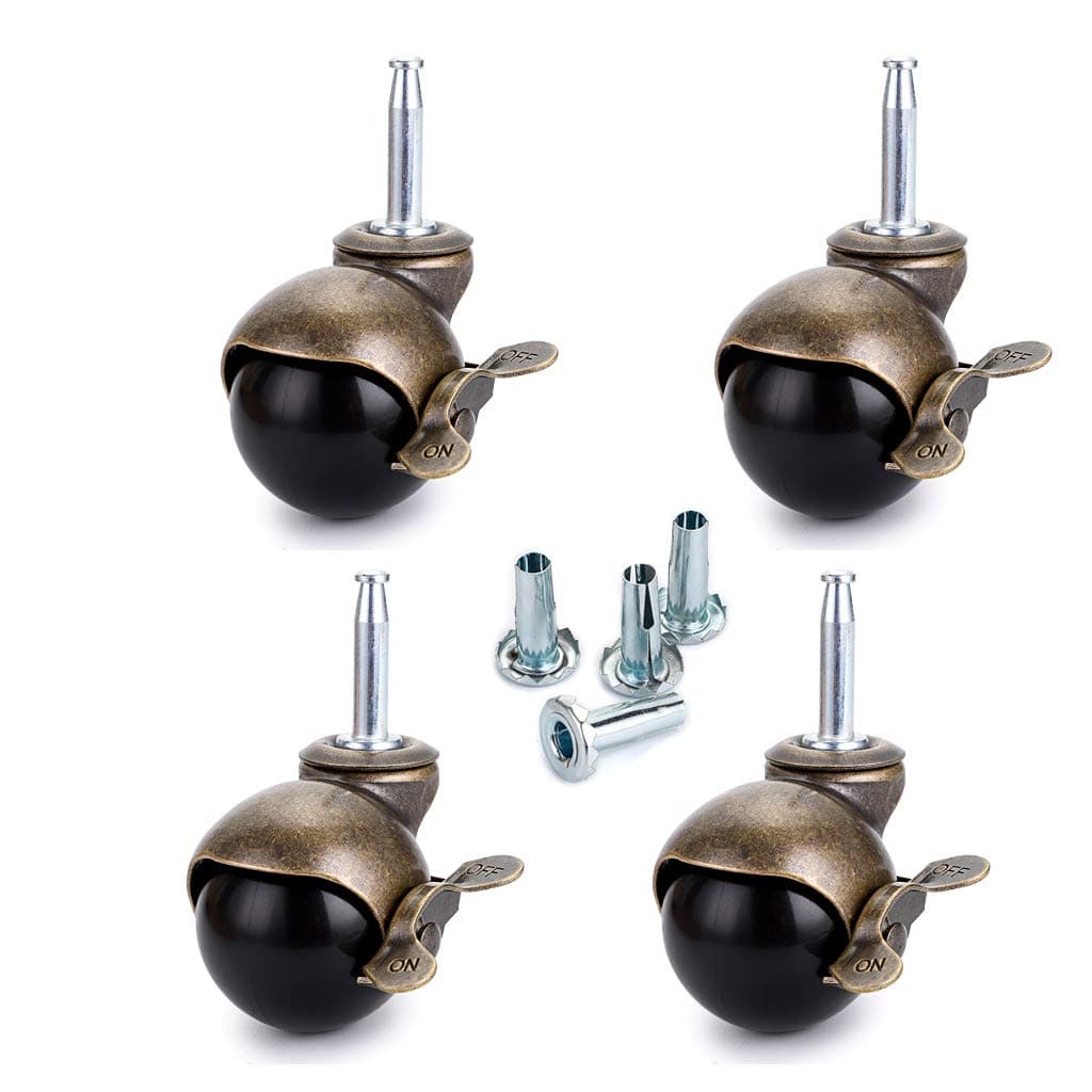 Skelang 50 mm Stem Castor Wheels, Ball Castors with Brake, Antique Swivel Casters, Replacement for Furniture, Ottoman, Cabinet, Coffee Table, 4 Pcs