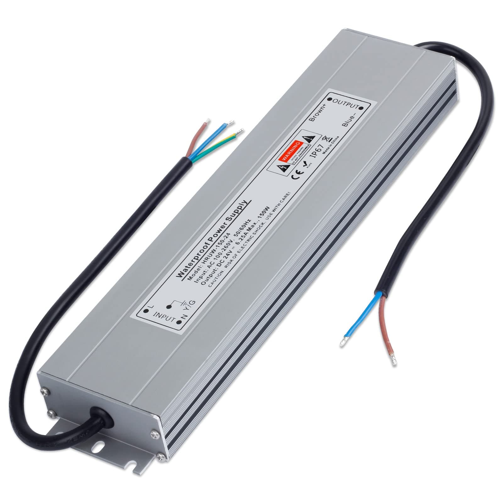 Outdoor IP67 Waterproof 24V LED Driver 150W 6.25A, Ultra Slim Constant Voltage LED Transformer Adapter, AC to DC Low Voltage Switching Power Supply, for Garden LED Light Strip G4 MR16 Bulb