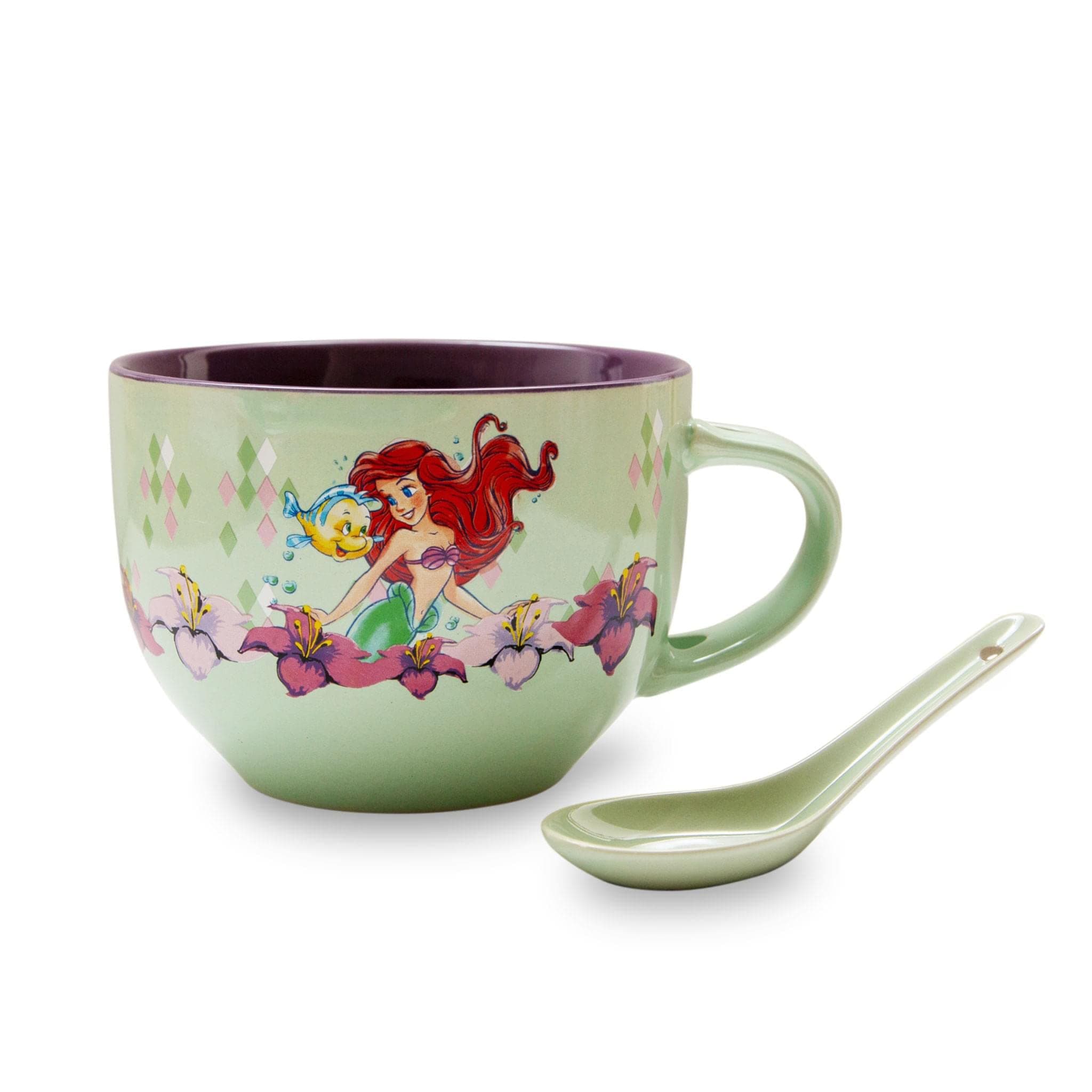 The Little Mermaid Disney Ariel Ceramic Soup Mug with Spoon | Holds 24 Ounces