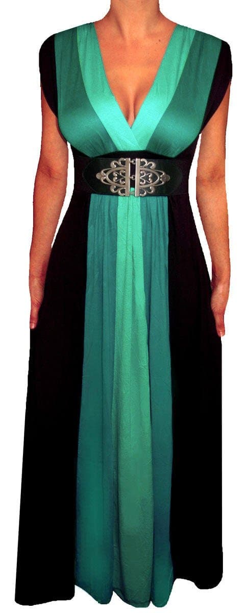Funfash Plus Size Women Black Green Slimming Empire Waist Maxi Dress