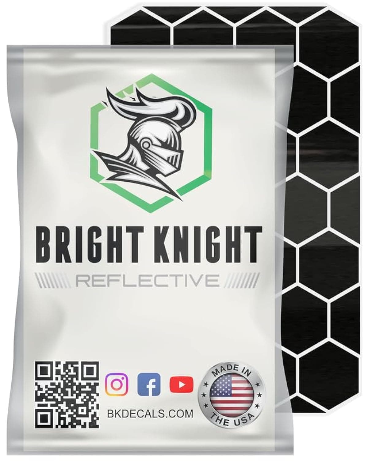 Bright Knight Reflective Tape Hexagon Hard Hat Reflective Stickers. 1" Black Motorcycle Helmet Stickers Made with 3M Reflective Tape. Vinyl Waterproof Reflective Stickers to Stay Visible at Night.