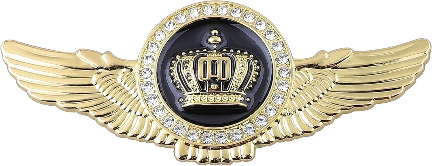 OAN Winged King Crown Emblem Sticker for All Cars, Bikes, Metal (Gold with Black) Size: 11cm x 4.5cm x 2mm