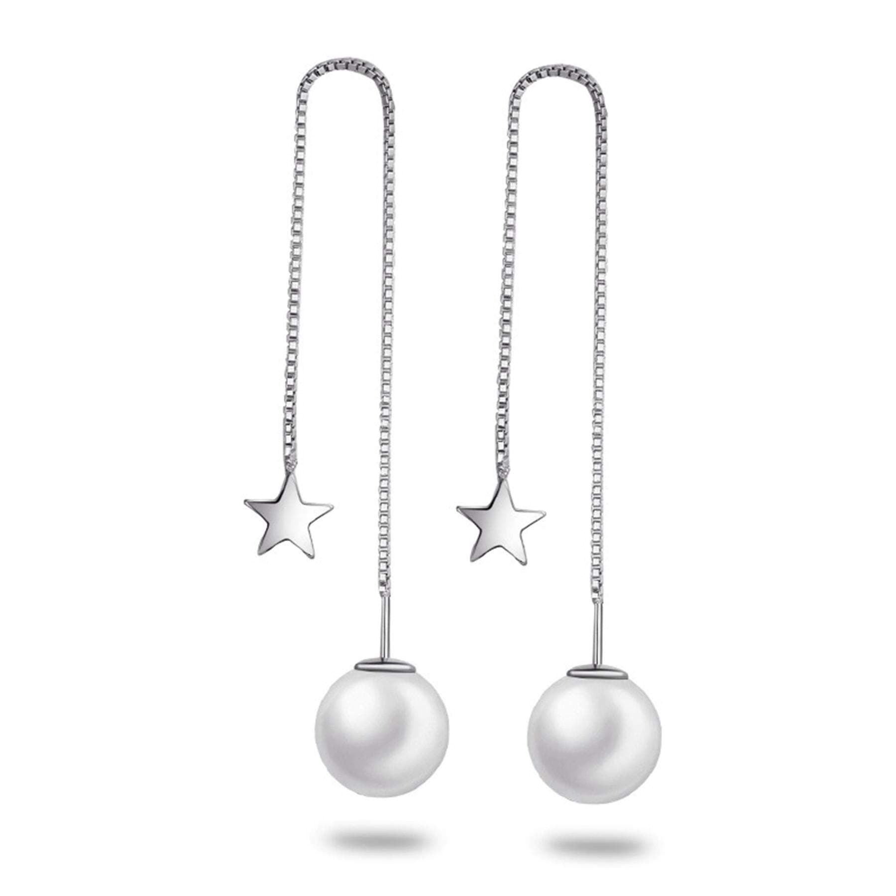 Fashion Silver Chain Star & Pear Pendant Dangle Earrings for Women