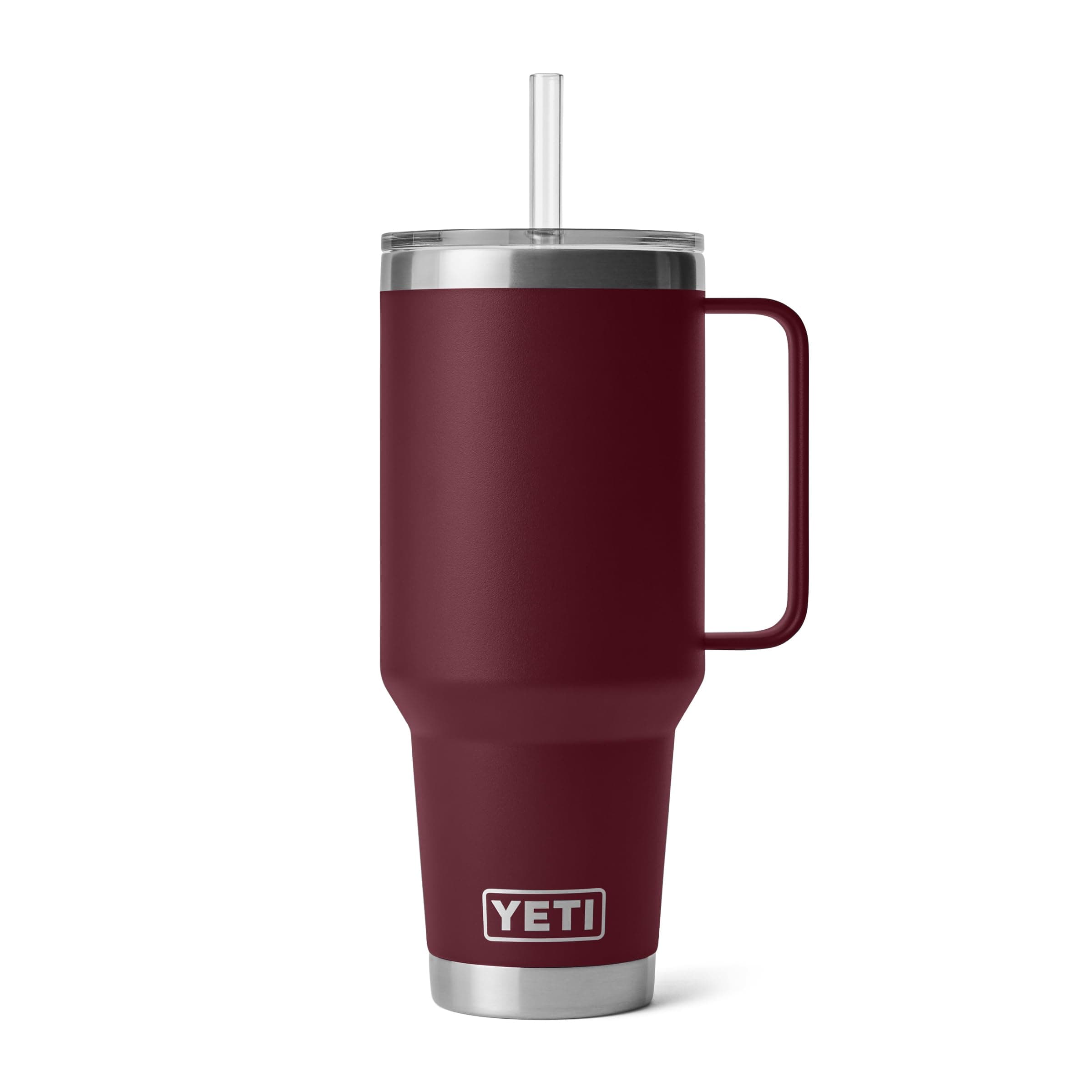 Rambler 42 oz Tumbler with Handle and Straw Lid, Travel Mug Water Tumbler, Vacuum Insulated Cup with Handle, Stainless Steel, Wild Vine Red